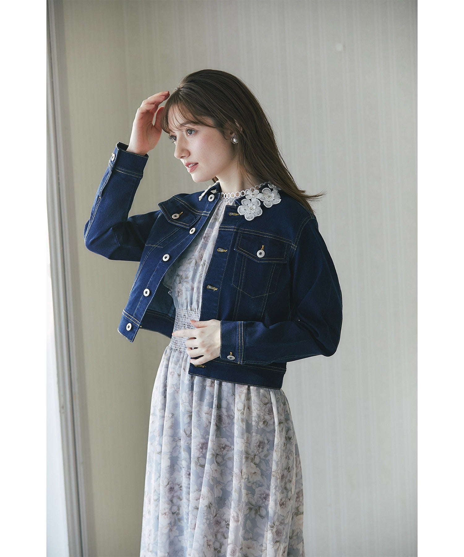 トッコクローゼット tocco closet フラワーレース付きデニムジャケット