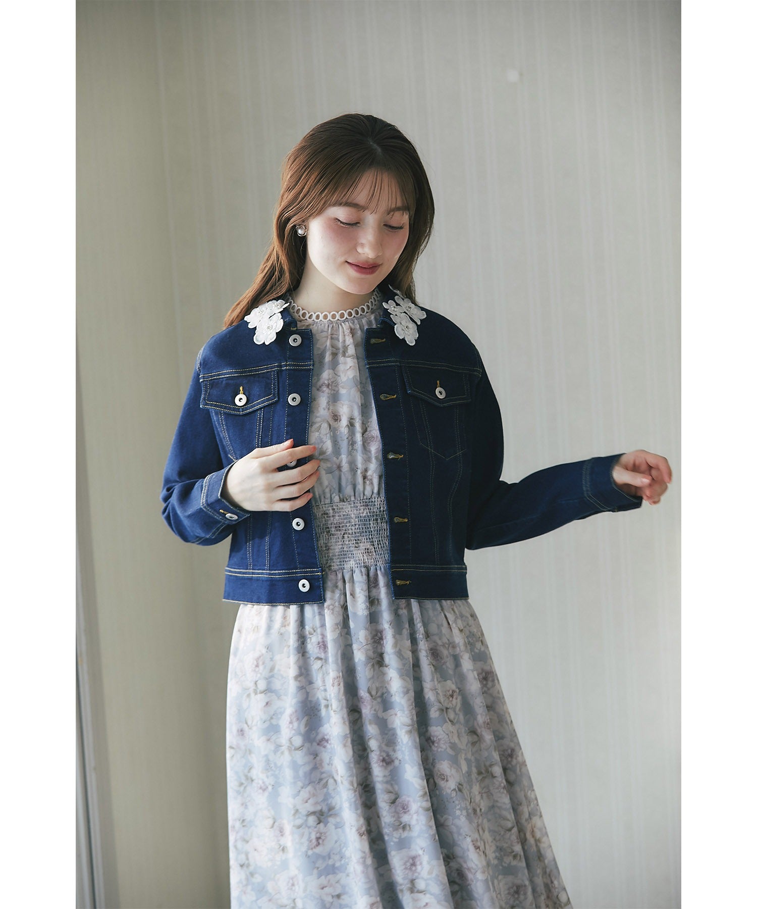 トッコクローゼット tocco closet フラワーレース付きデニムジャケット