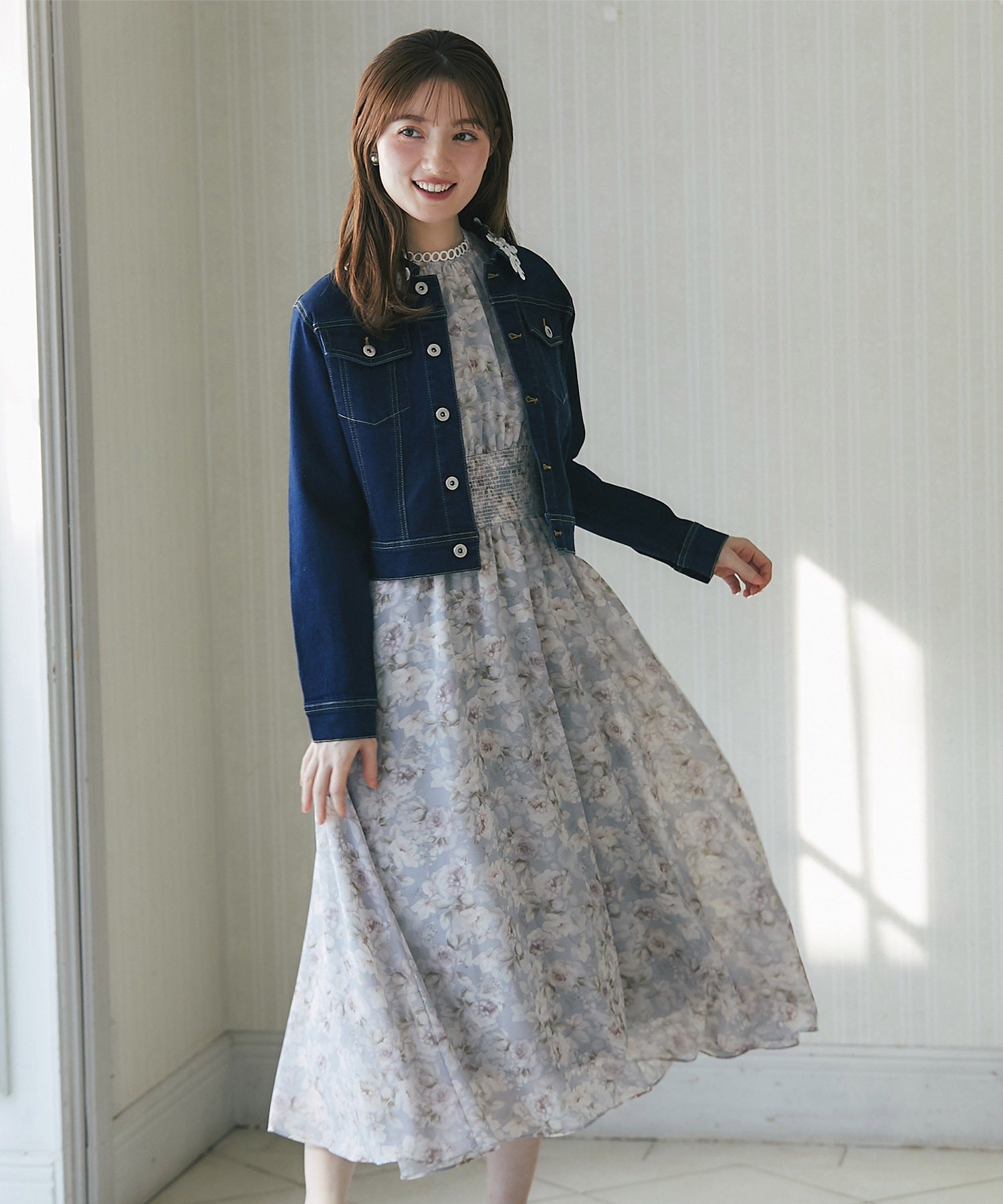 トッコクローゼット tocco closet フラワーレース付きデニムジャケット