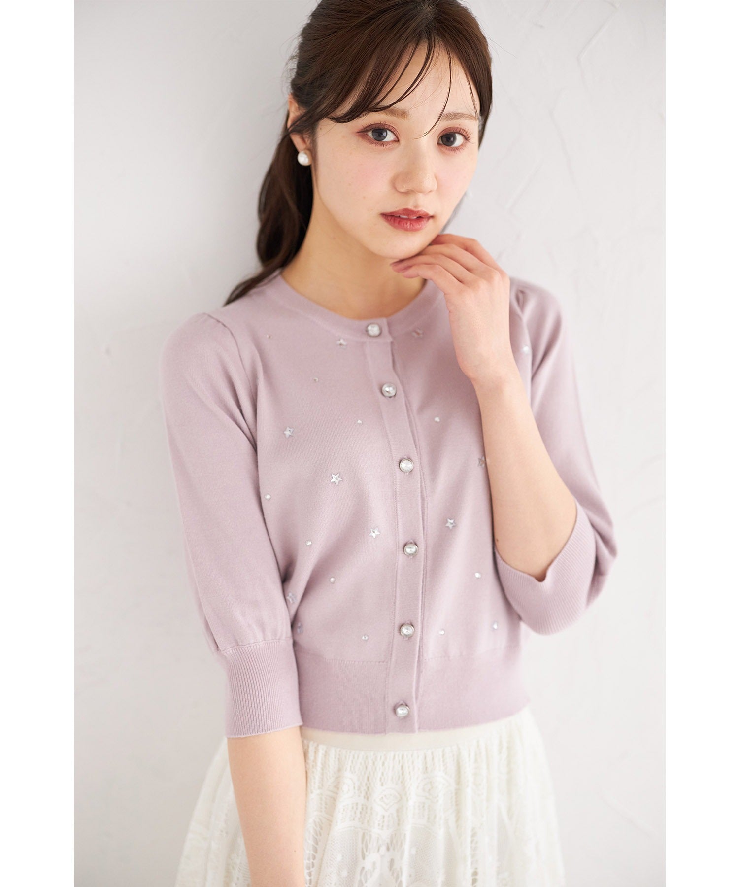 トッコクローゼット tocco closet エトワールビジュー付きニットカーディガン パープル