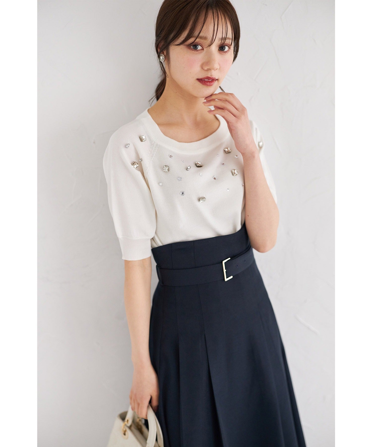 トッコクローゼット tocco closet クリアビジュー付きニットプルオーバー ホワイト