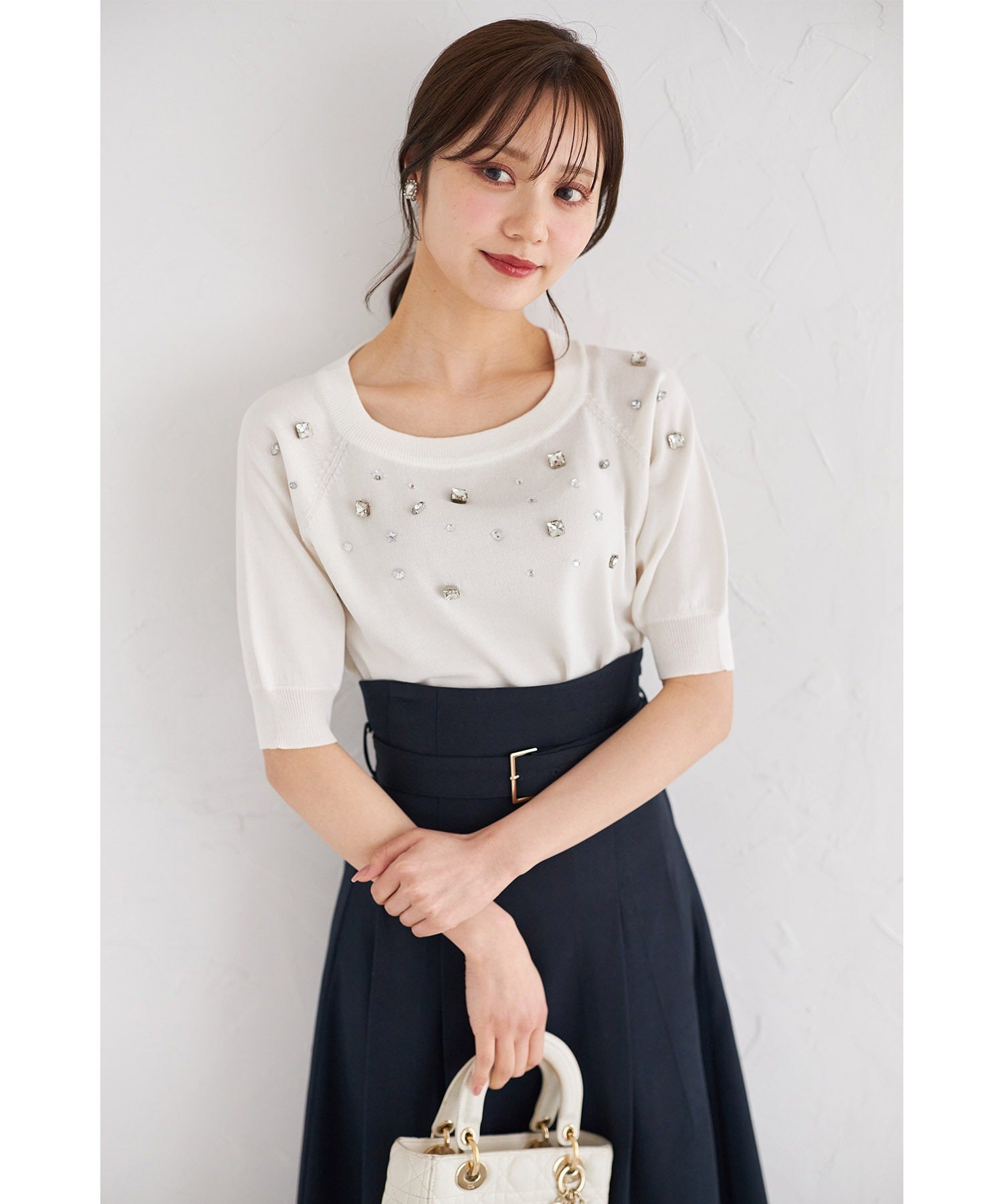 トッコクローゼット tocco closet クリアビジュー付きニットプルオーバー ホワイト