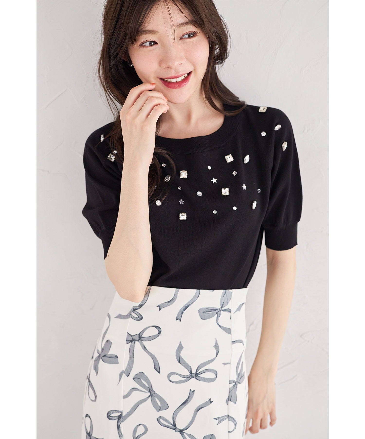 トッコクローゼット tocco closet クリアビジュー付きニットプルオーバー ブラック