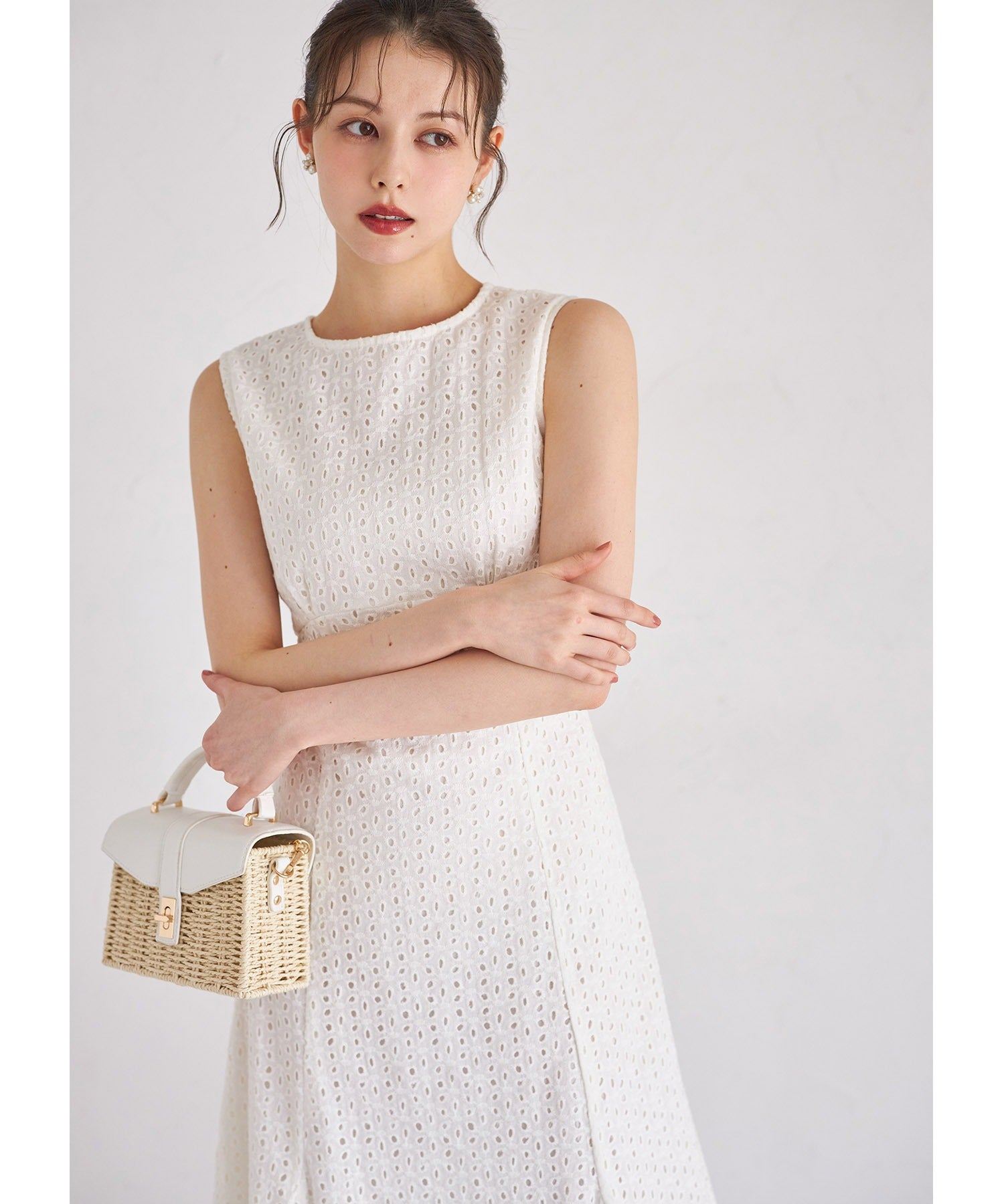 トッコクローゼット tocco closet バックレースアップコットンレースマーメイドワンピース ホワイト