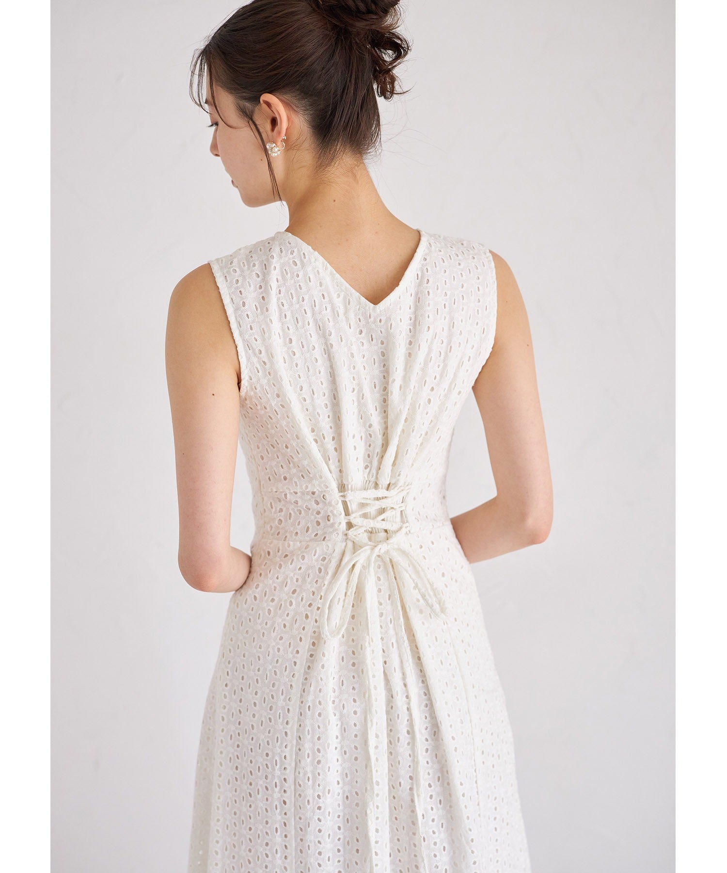 トッコクローゼット tocco closet バックレースアップコットンレースマーメイドワンピース ホワイト