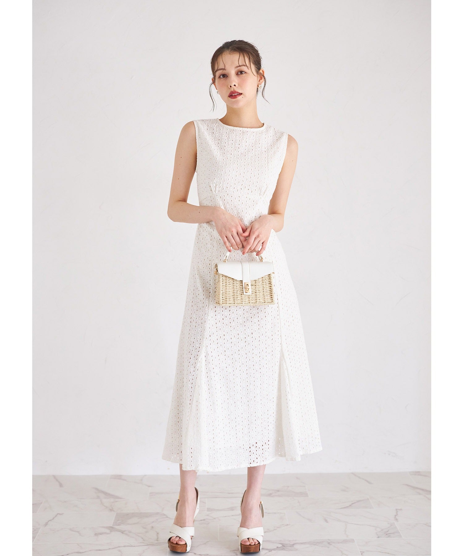 トッコクローゼット tocco closet バックレースアップコットンレースマーメイドワンピース ホワイト