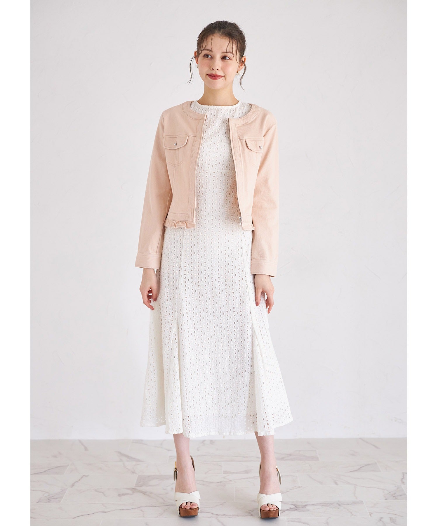 トッコクローゼット tocco closet バックレースアップコットンレースマーメイドワンピース ホワイト