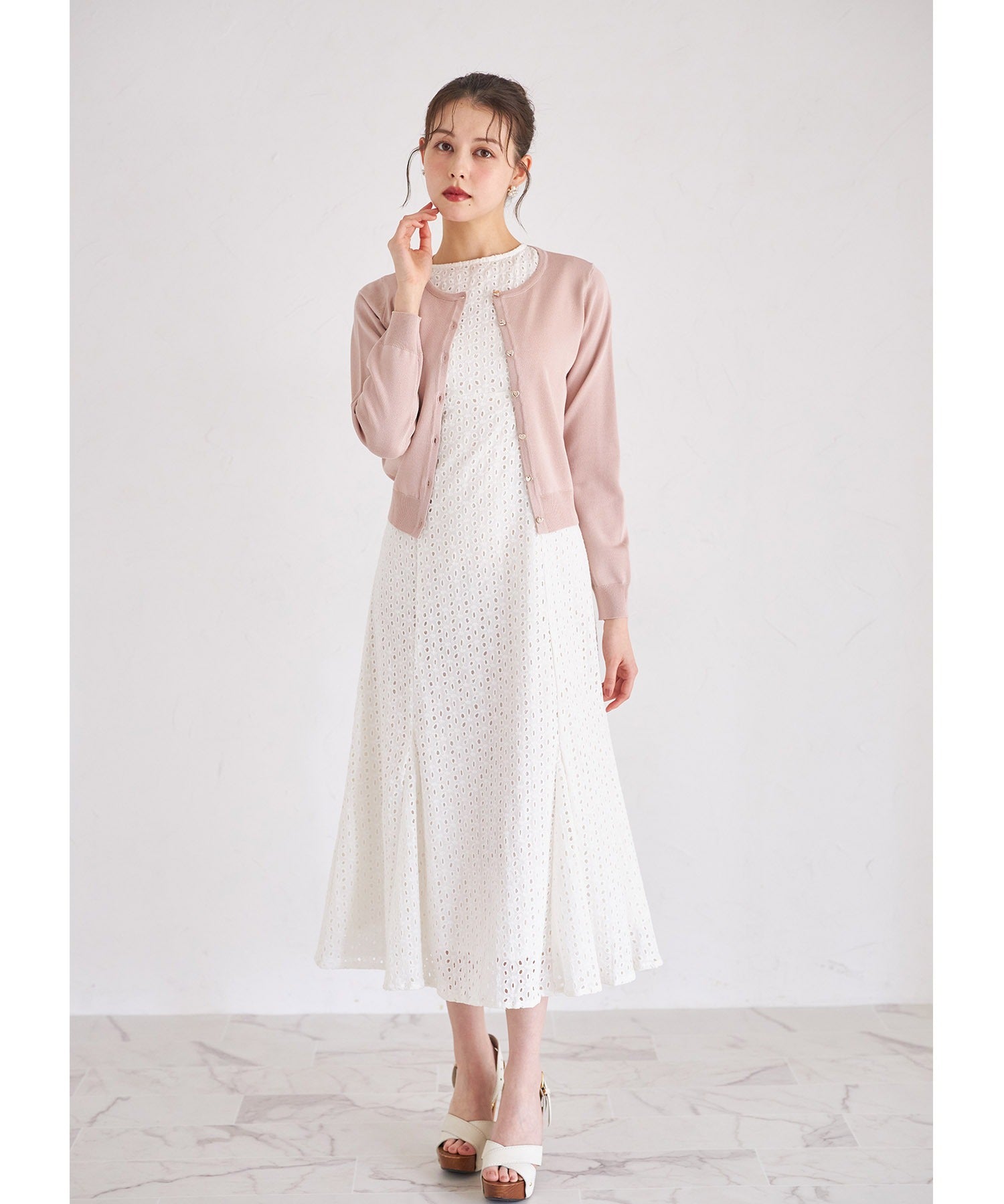 トッコクローゼット tocco closet バックレースアップコットンレースマーメイドワンピース ホワイト