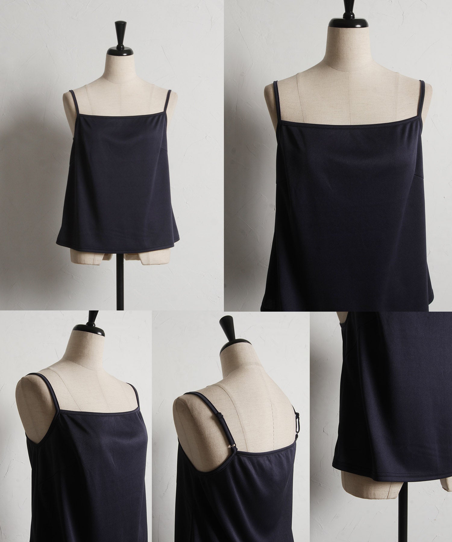 トッコクローゼット tocco closet キャミソール付きパールボタン配色ラッフルフリルオーガンジーブラウス ネイビー