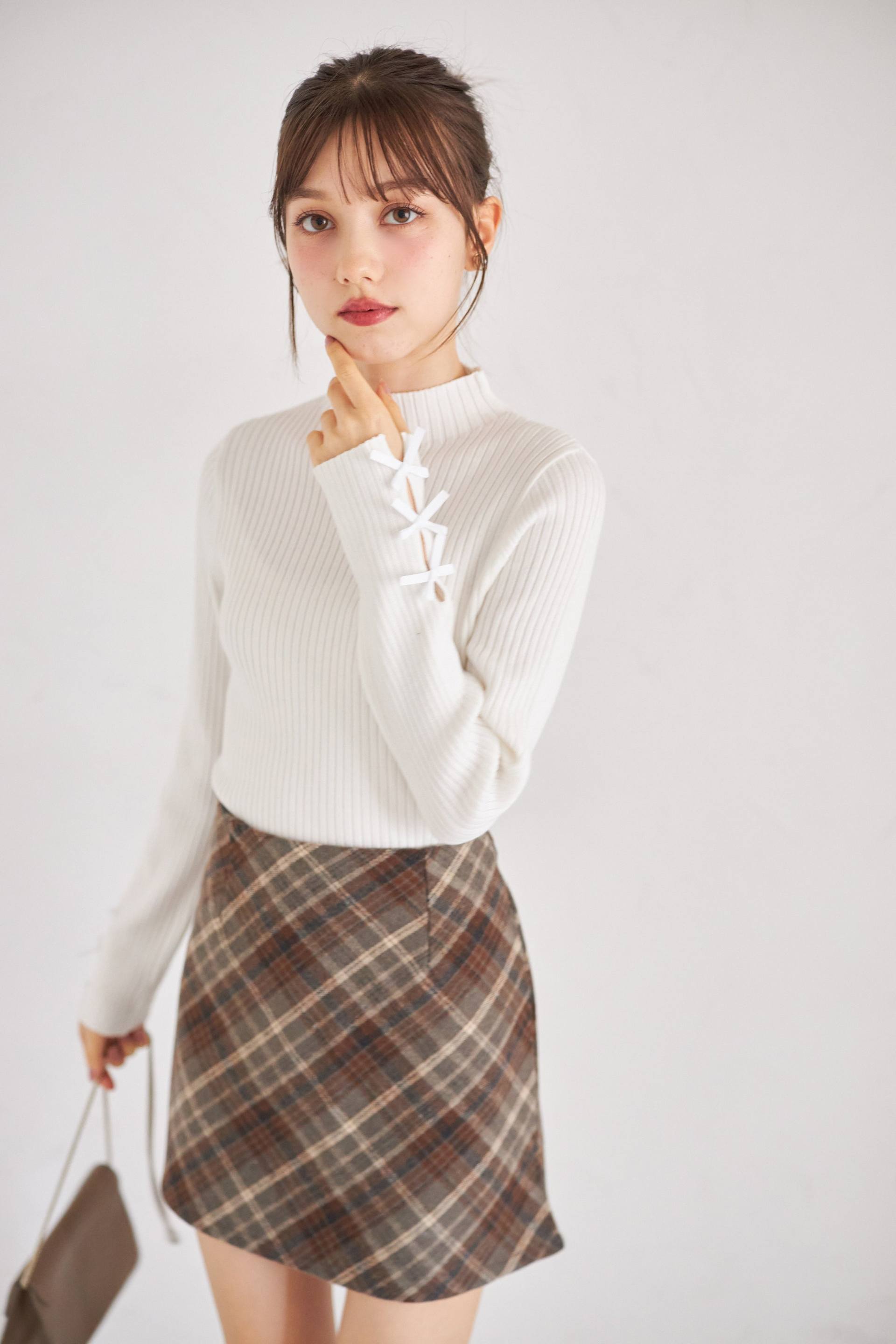 トッコクローゼット tocco closet チェック柄ミニスカパン ベージュ