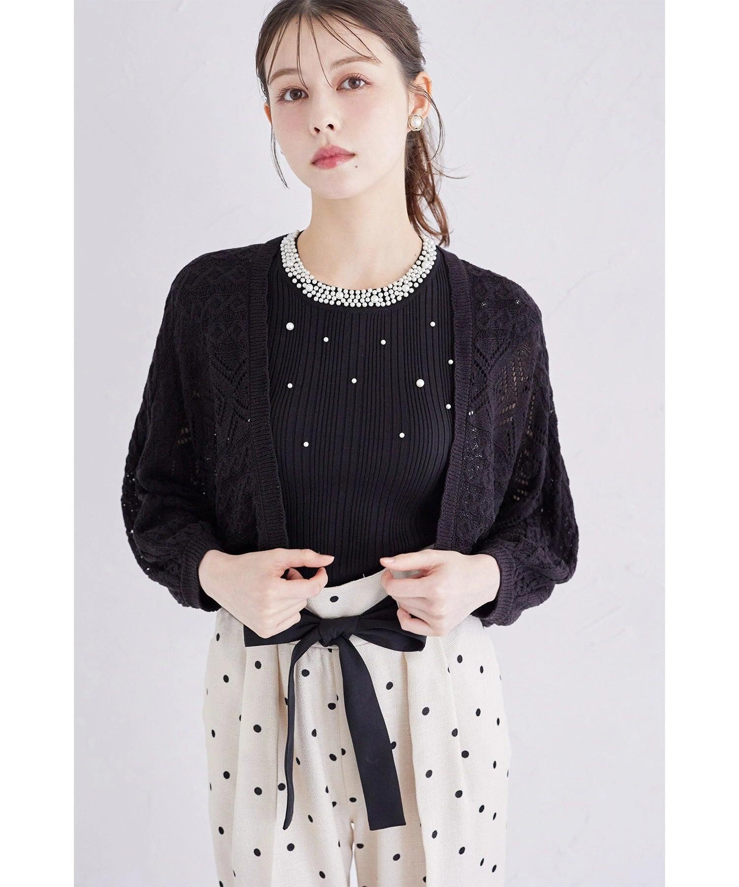 トッコクローゼット tocco closet カギ編みスカラップニットボレロ ブラック