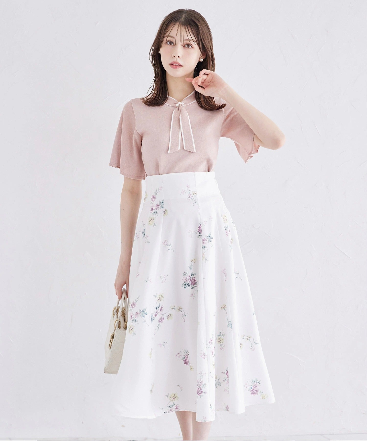 トッコクローゼット tocco closet フラワープリントハイウエストフレアスカート ピンク