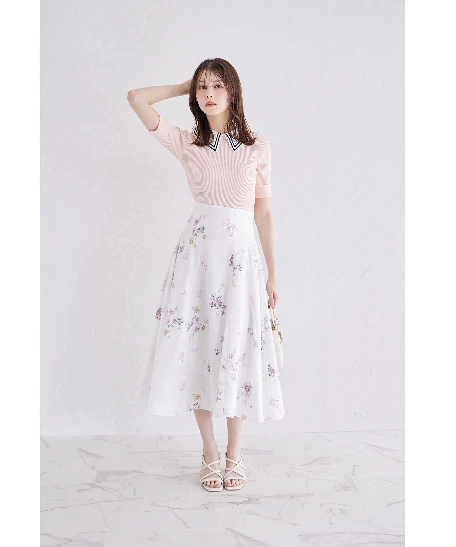 トッコクローゼット tocco closet フラワープリントハイウエストフレアスカート ピンク