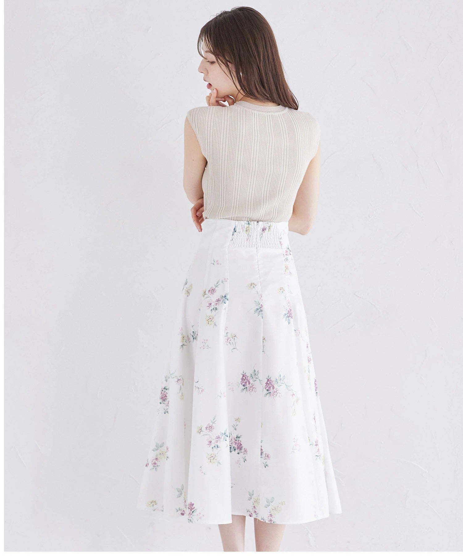 トッコクローゼット tocco closet フラワープリントハイウエストフレアスカート ピンク