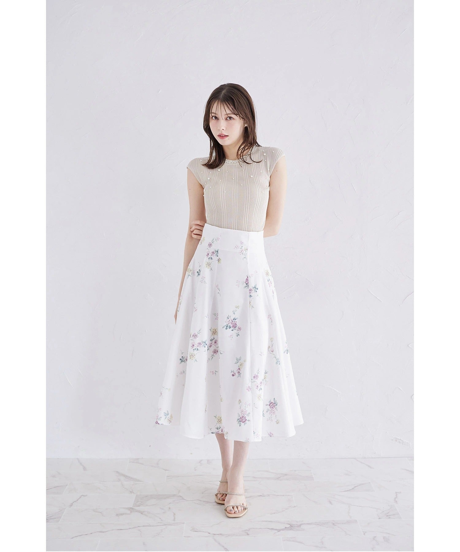 トッコクローゼット tocco closet フラワープリントハイウエストフレアスカート ピンク