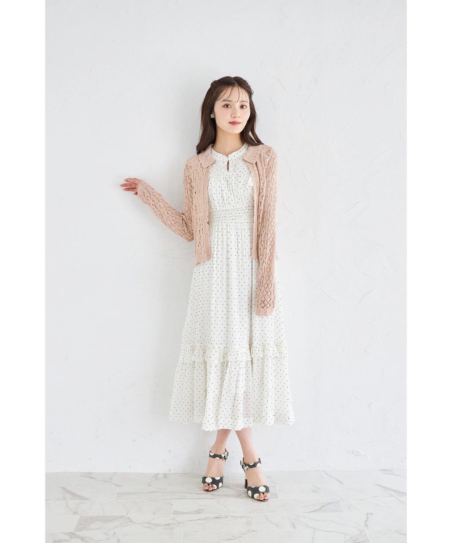 トッコクローゼット tocco closet 襟付きカギ編みスカラップニットカーディガン ピンク