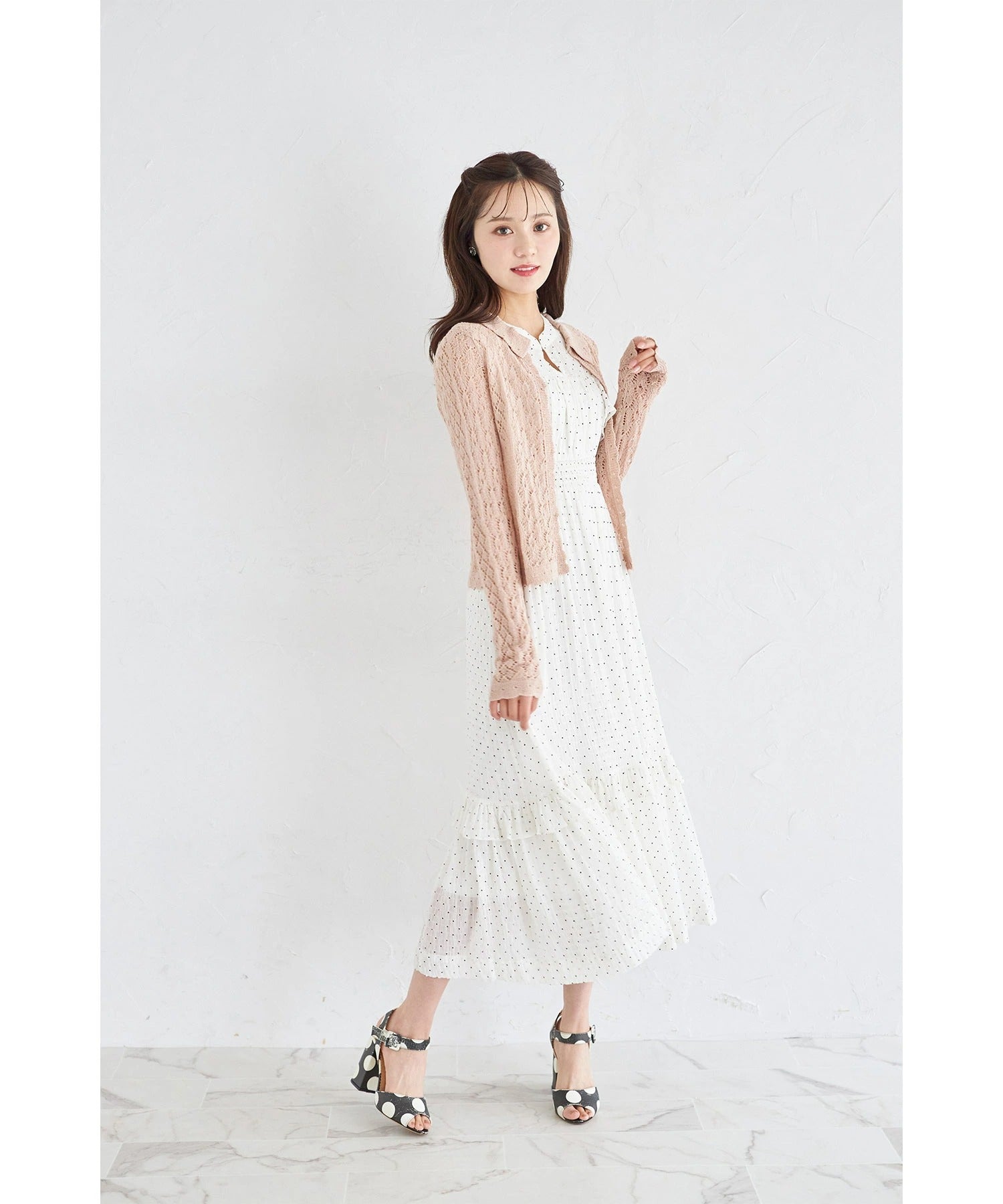 トッコクローゼット tocco closet 襟付きカギ編みスカラップニットカーディガン ピンク