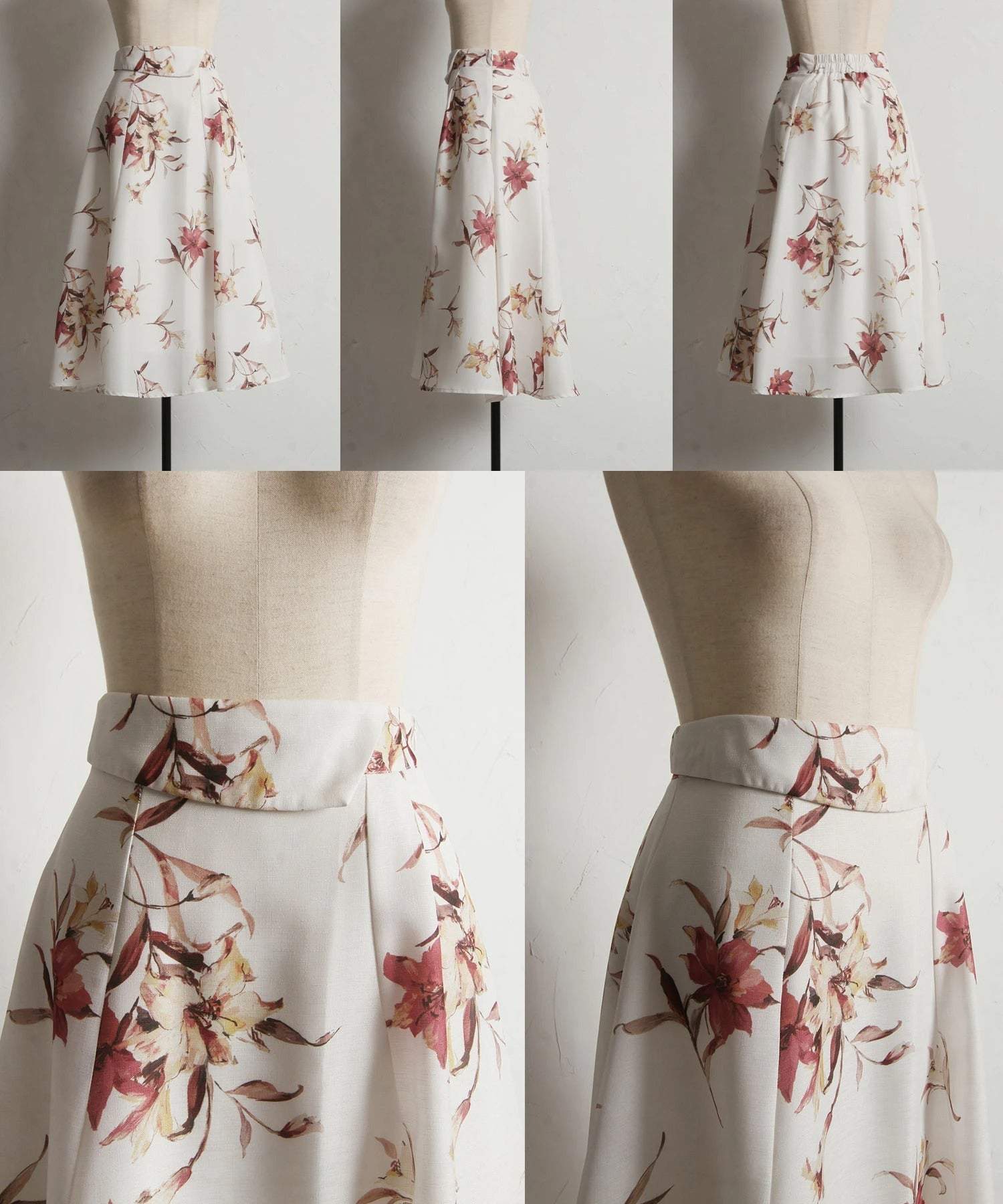 トッコクローゼット tocco closet ウエストアシメ切り替えフラワープリントフレアスカート ピンク