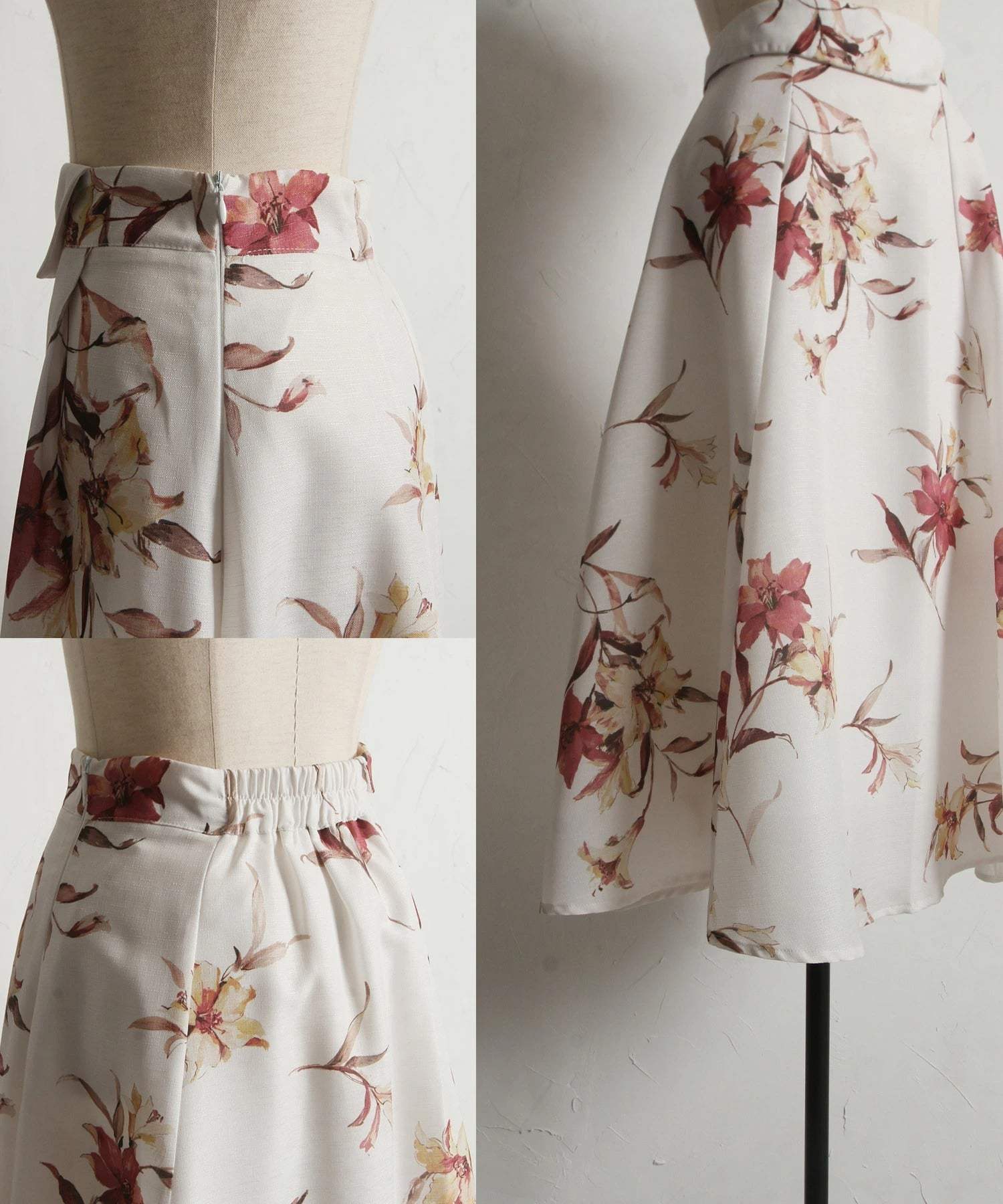 トッコクローゼット tocco closet ウエストアシメ切り替えフラワープリントフレアスカート ピンク