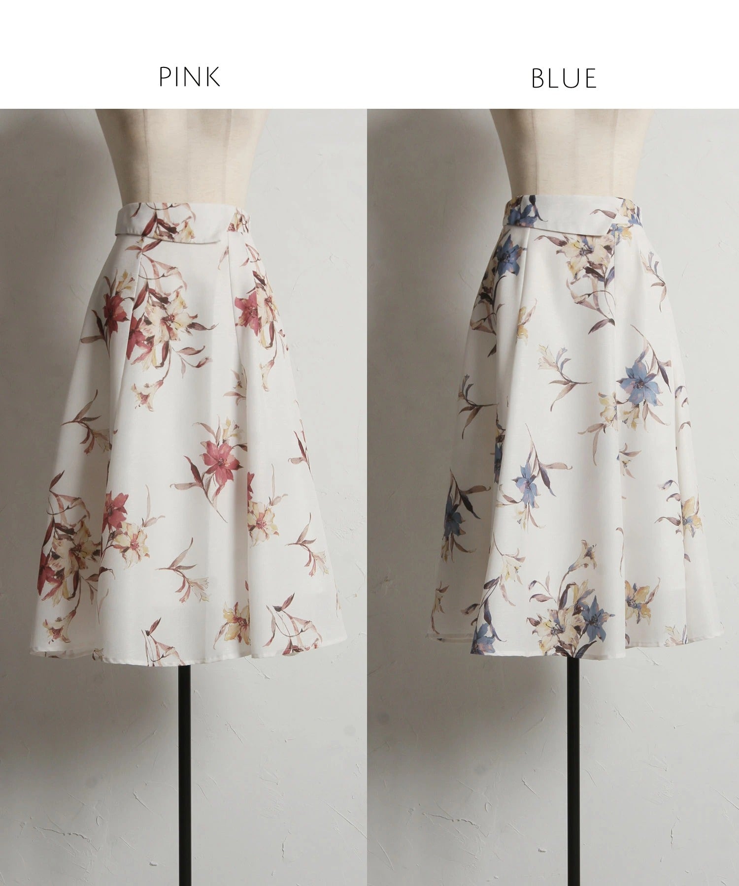 トッコクローゼット tocco closet ウエストアシメ切り替えフラワープリントフレアスカート ピンク