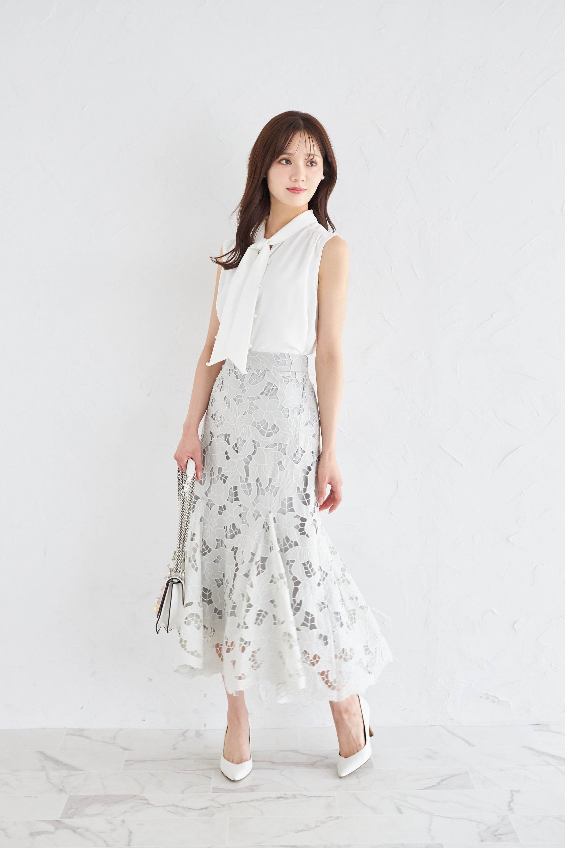 トッコクローゼット tocco closet カットワークフラワーレースマーメイドスカート グリーン