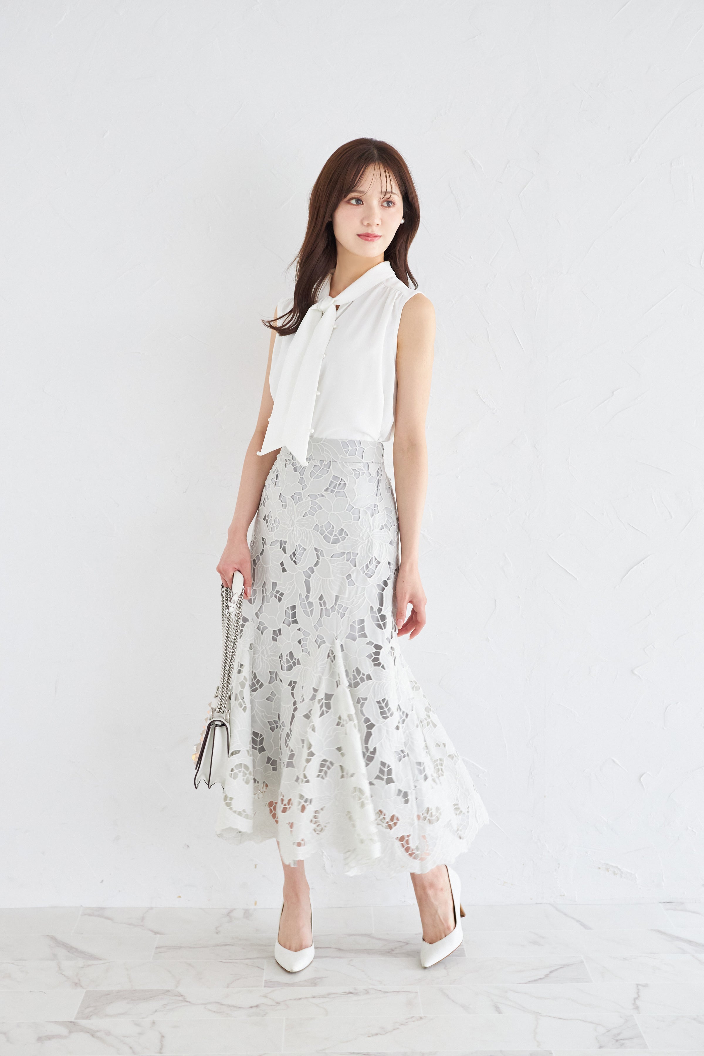 トッコクローゼット tocco closet カットワークフラワーレースマーメイドスカート グリーン
