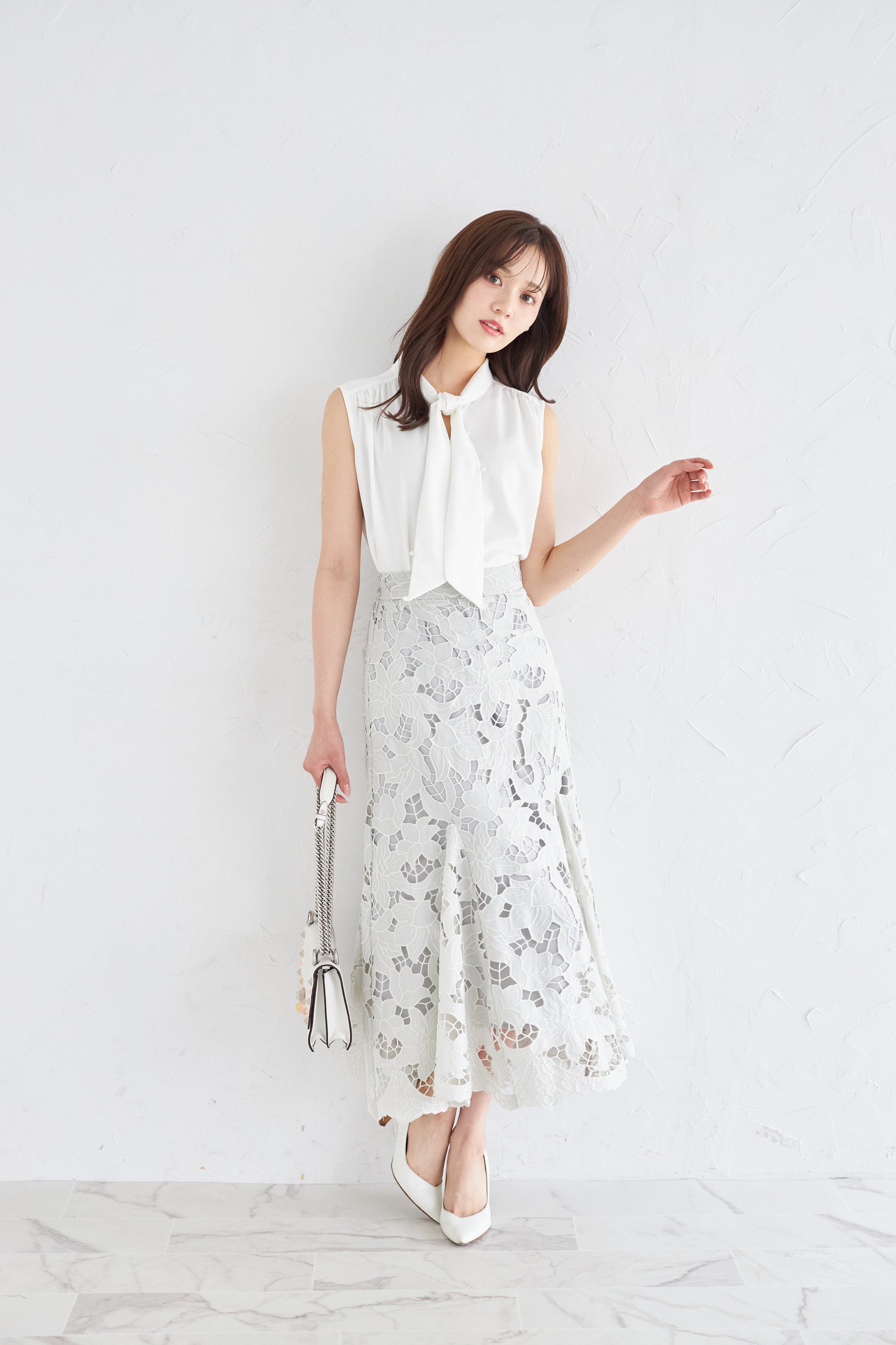 トッコクローゼット tocco closet カットワークフラワーレースマーメイドスカート グリーン