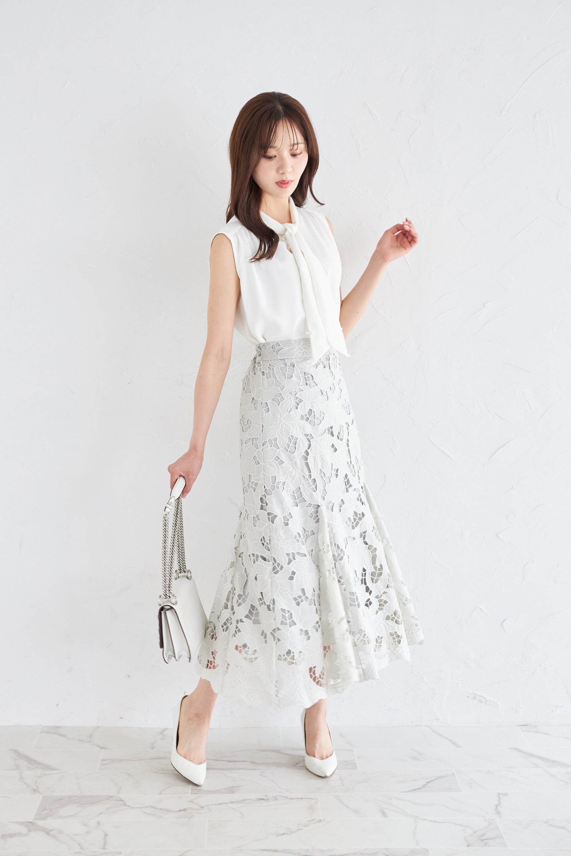 トッコクローゼット tocco closet カットワークフラワーレースマーメイドスカート グリーン