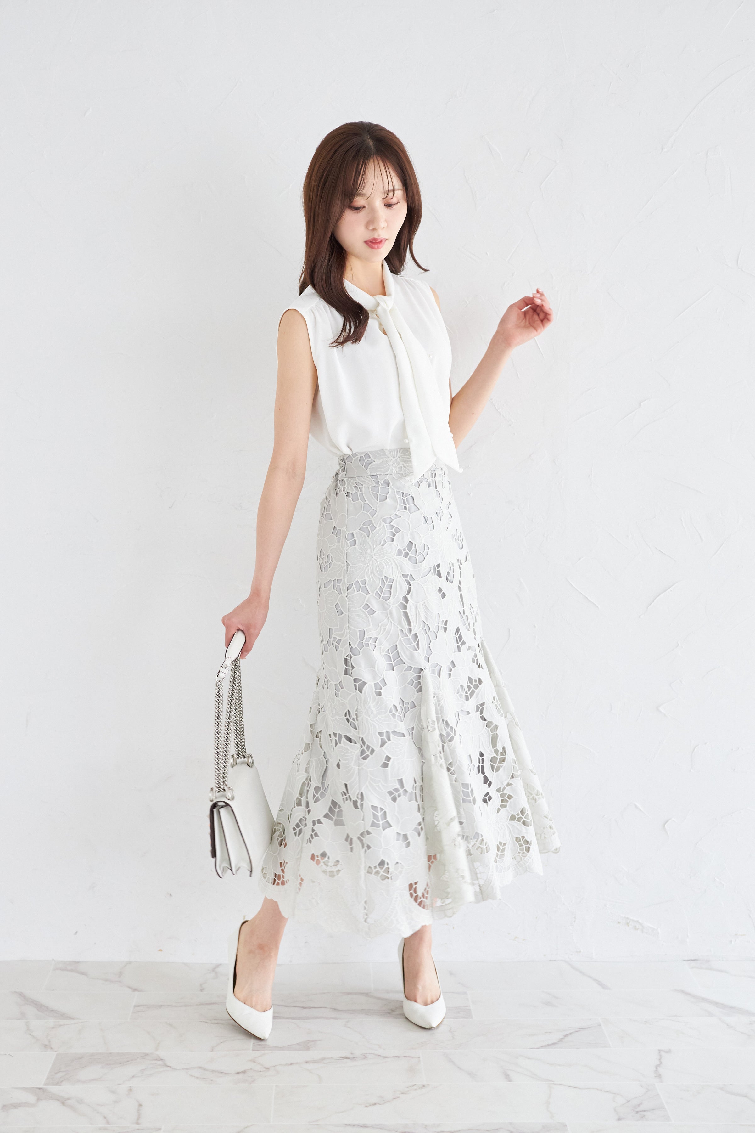 トッコクローゼット tocco closet カットワークフラワーレースマーメイドスカート グリーン