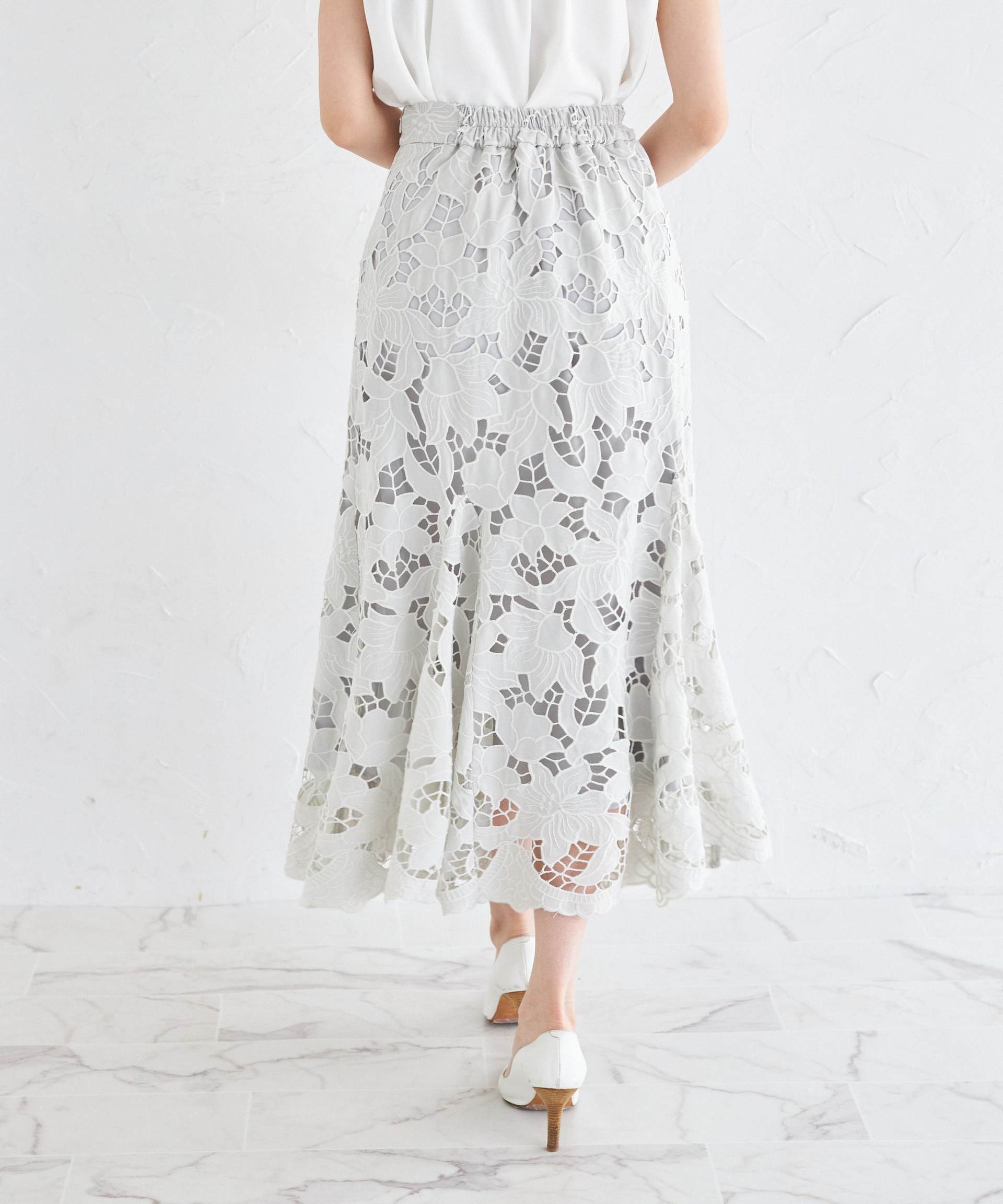 トッコクローゼット tocco closet カットワークフラワーレースマーメイドスカート グリーン