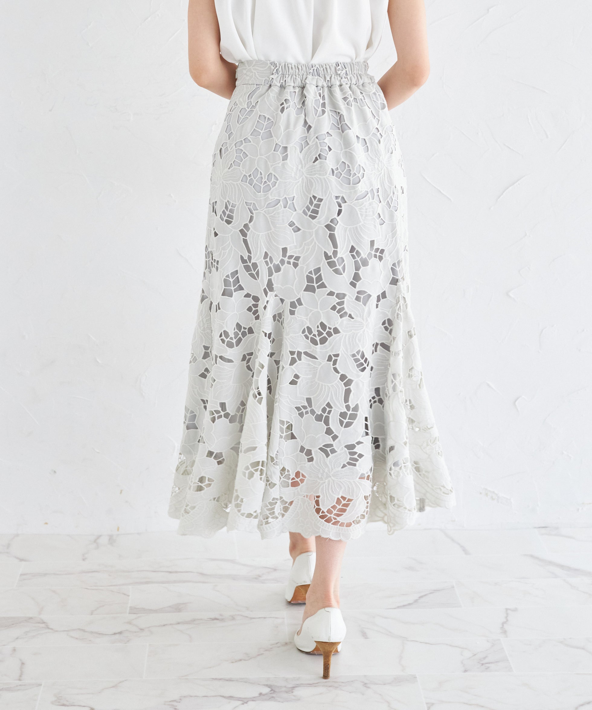 トッコクローゼット tocco closet カットワークフラワーレースマーメイドスカート グリーン