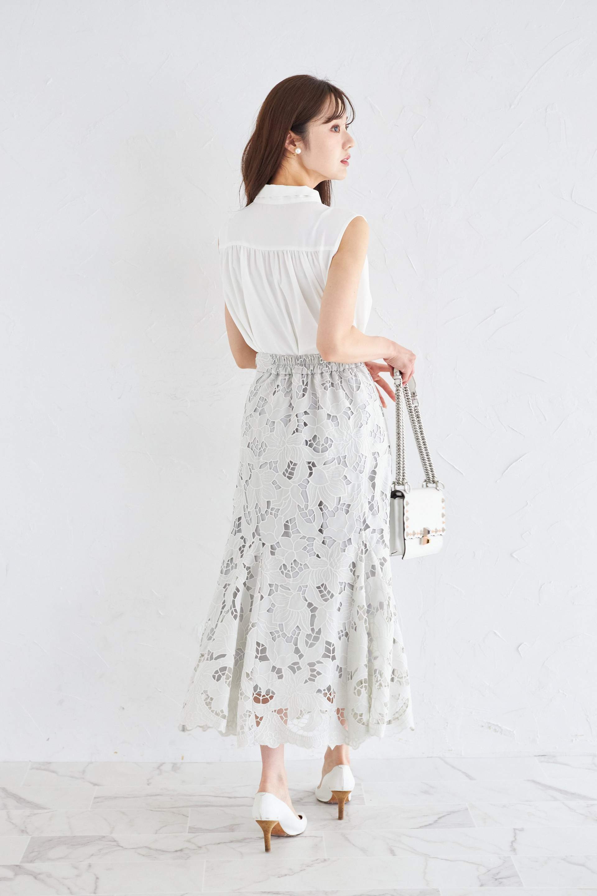 トッコクローゼット tocco closet カットワークフラワーレースマーメイドスカート グリーン