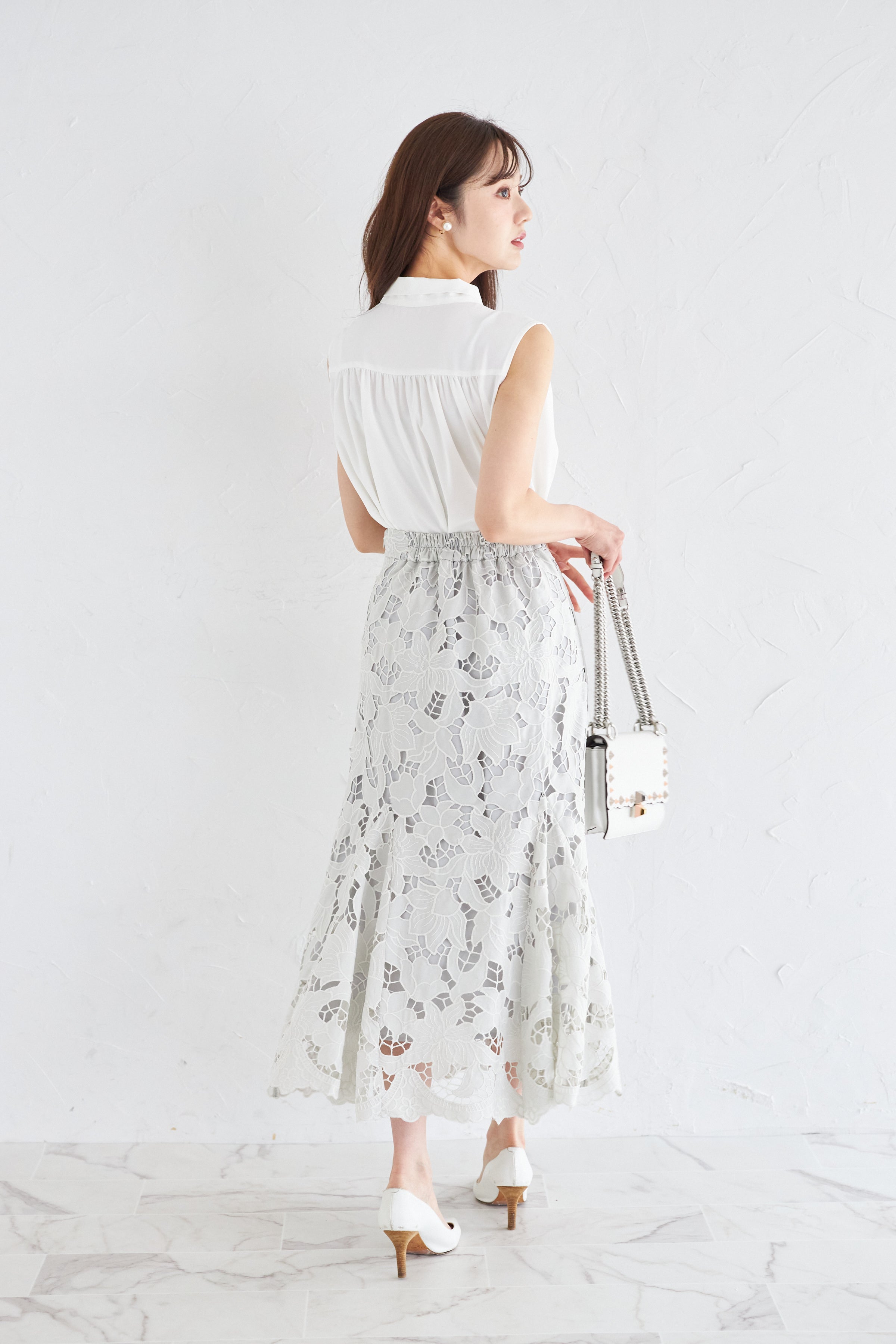 トッコクローゼット tocco closet カットワークフラワーレースマーメイドスカート グリーン
