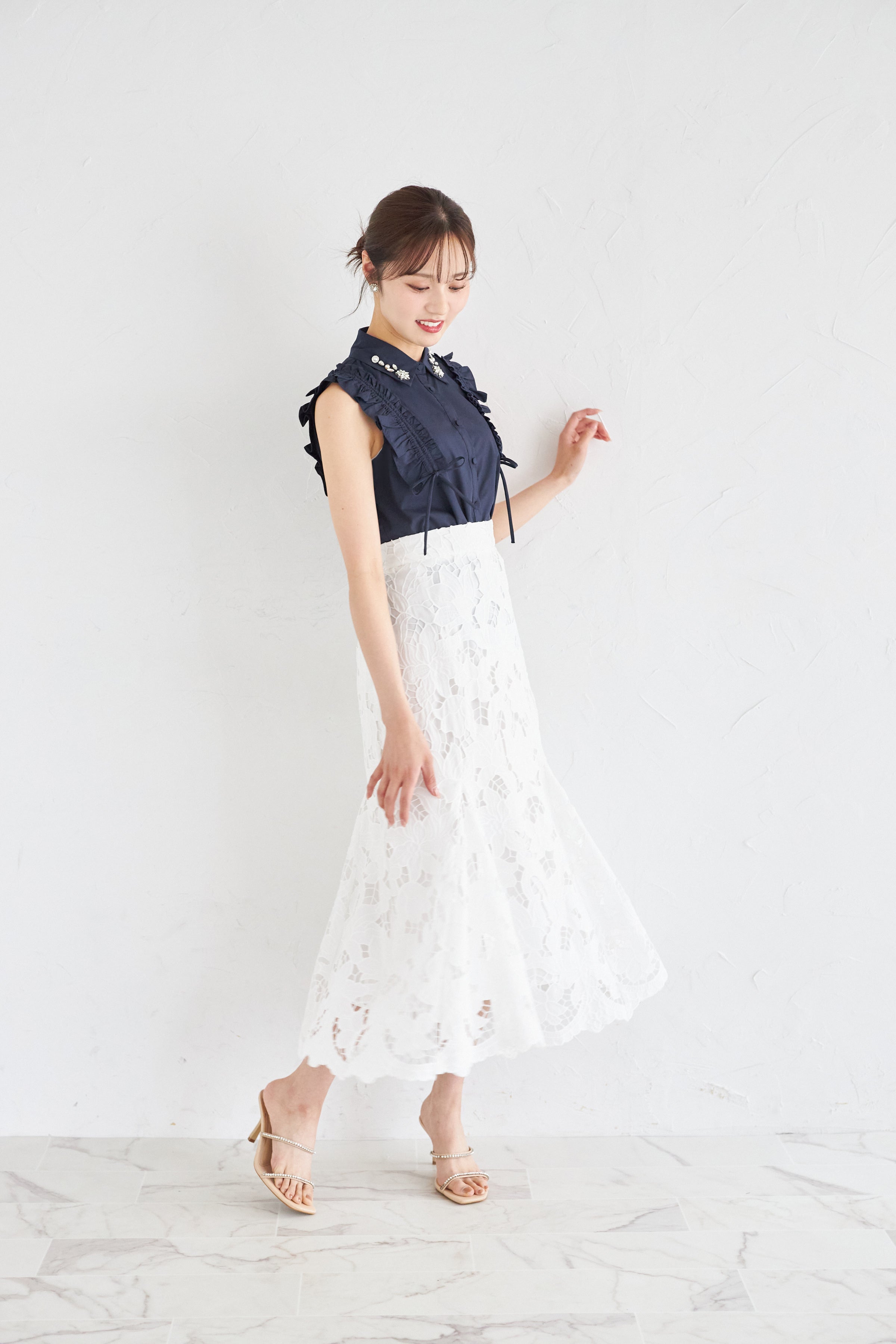 トッコクローゼット tocco closet カットワークフラワーレースマーメイドスカート ホワイト