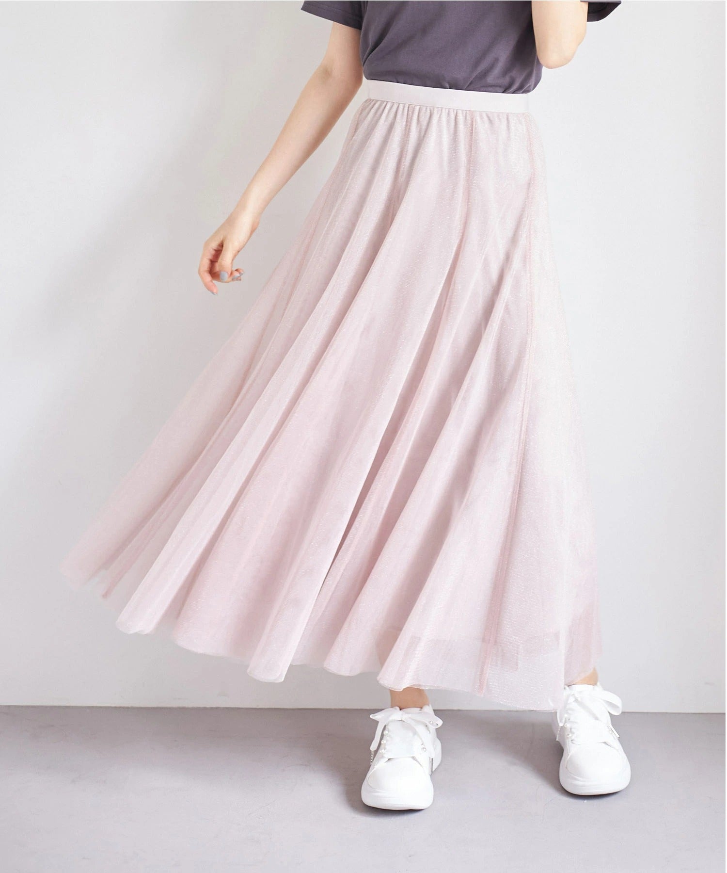 トッコクローゼット tocco closet ラメチュールフレアスカート ピンク