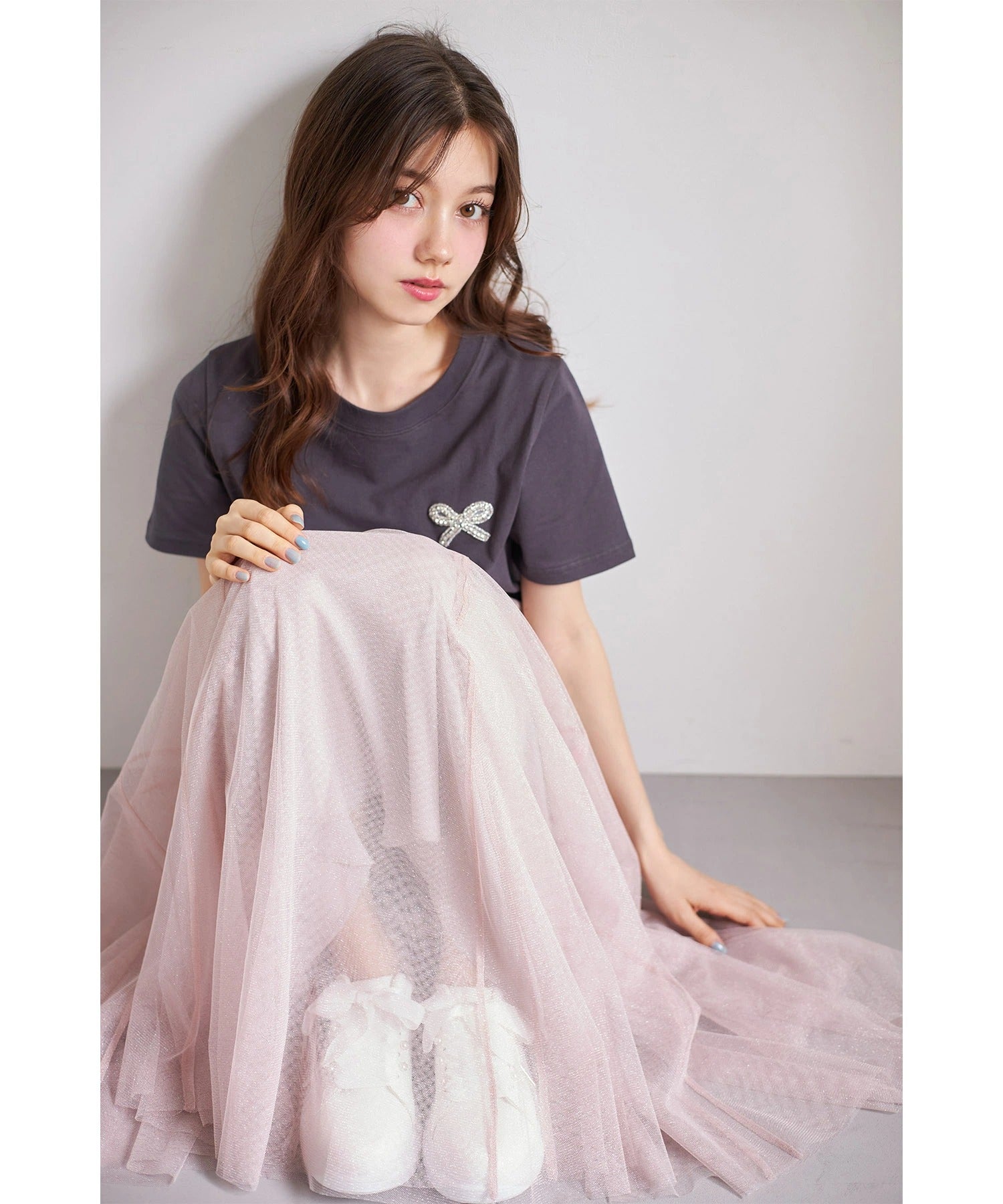 トッコクローゼット tocco closet ラメチュールフレアスカート ピンク