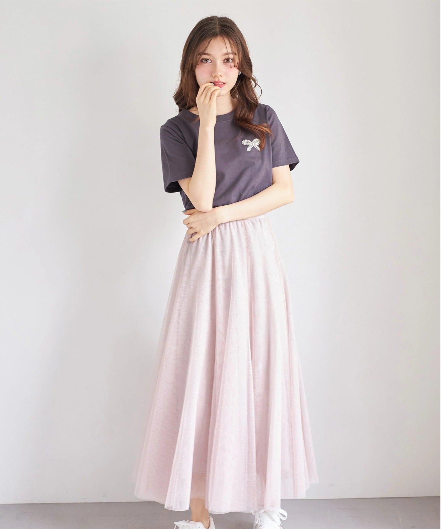 トッコクローゼット tocco closet ラメチュールフレアスカート ピンク