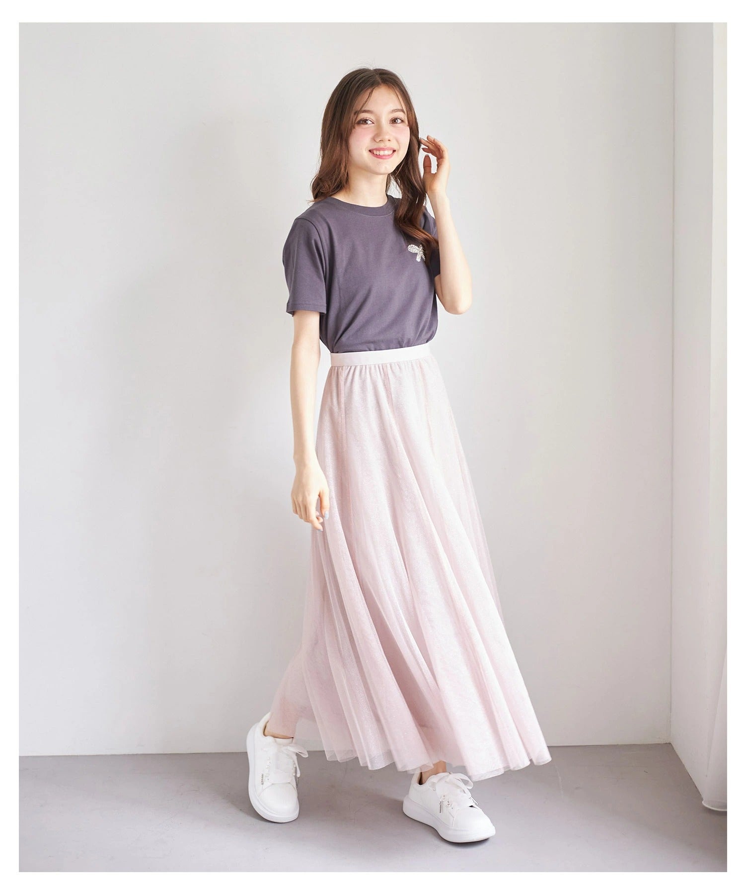 トッコクローゼット tocco closet ラメチュールフレアスカート ピンク