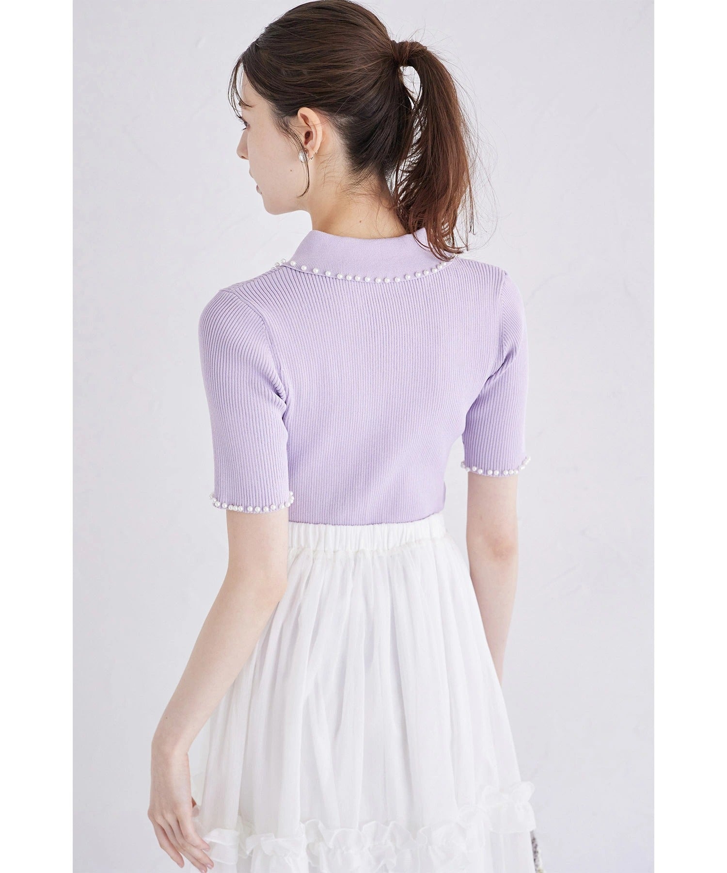 トッコクローゼット tocco closet 襟付きパール装飾リブニットプルオーバー パープル