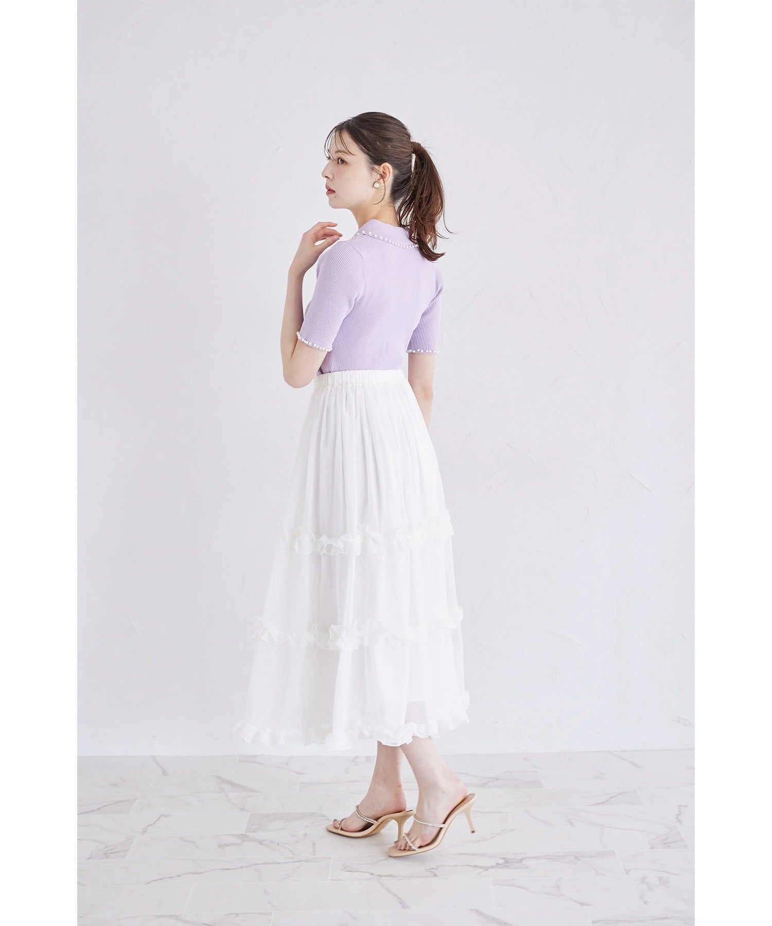 トッコクローゼット tocco closet 襟付きパール装飾リブニットプルオーバー パープル