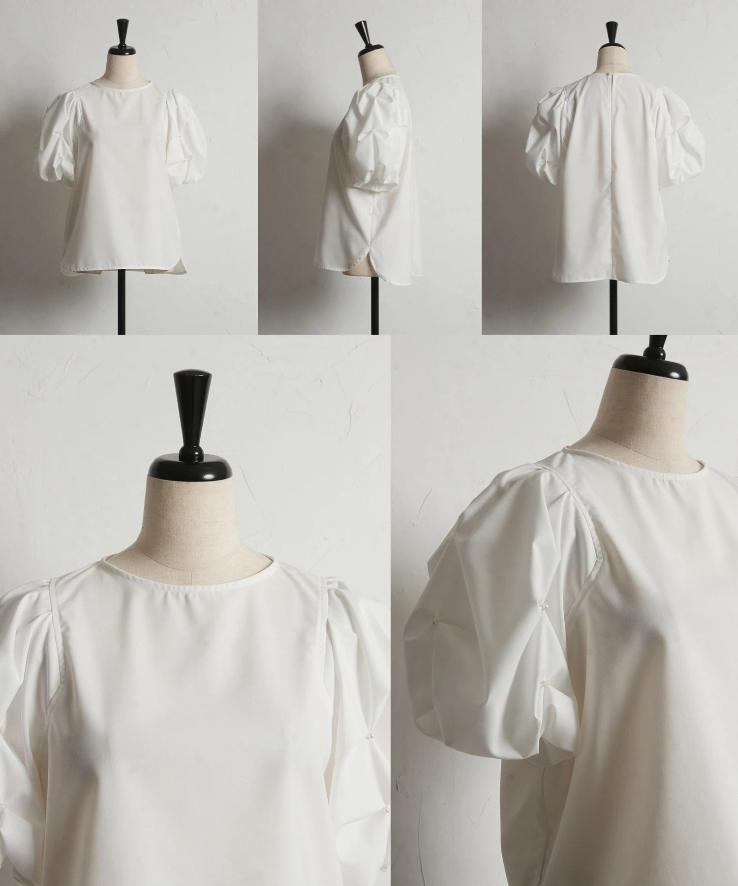 トッコクローゼット tocco closet 袖パール付きスモッキングブラウス ブラック