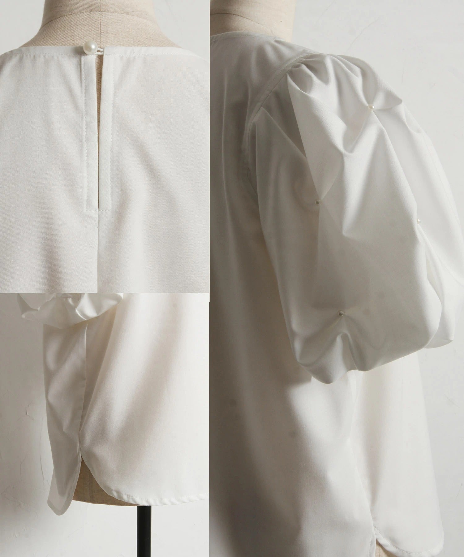 トッコクローゼット tocco closet 袖パール付きスモッキングブラウス ブラック