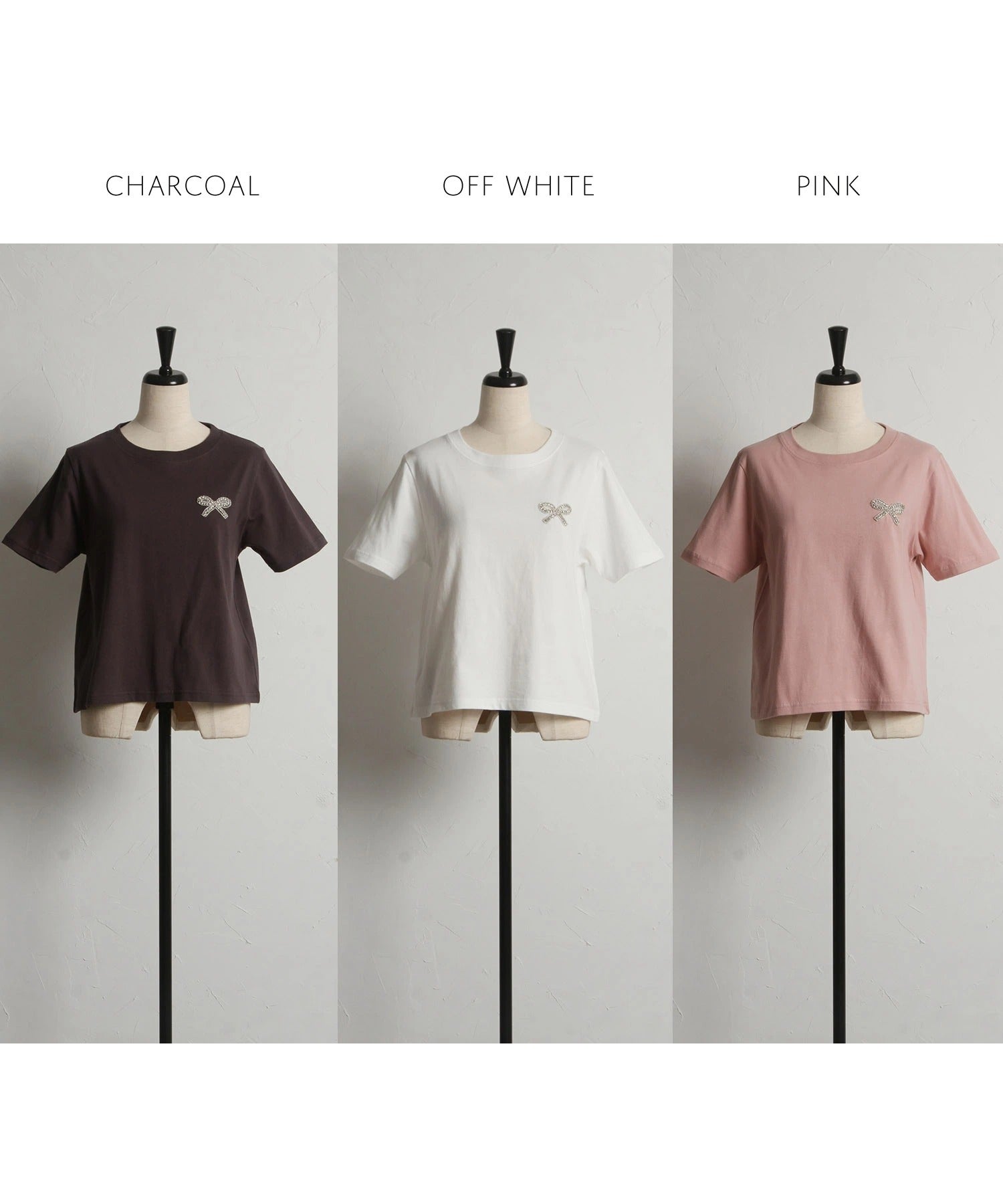 トッコクローゼット tocco closet リボンビジュー付きTシャツ ホワイト
