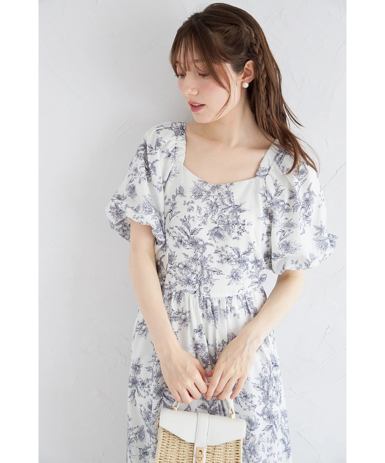 トッコクローゼット tocco closet 後ろビックリボン付きバルーンスリーブワンピース ブルー