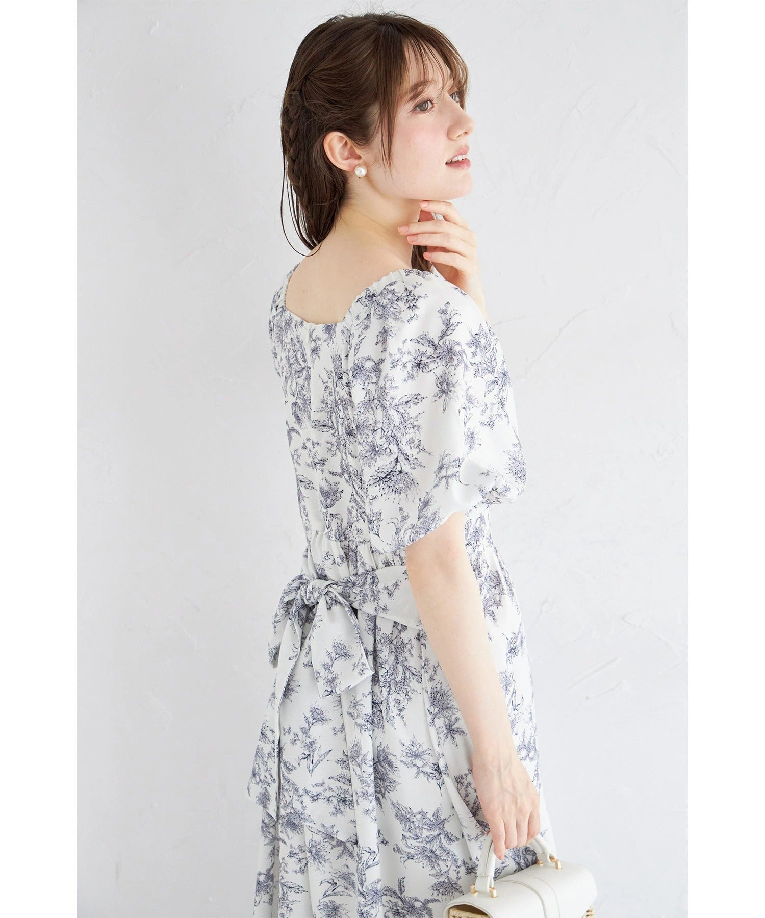 トッコクローゼット tocco closet 後ろビックリボン付きバルーンスリーブワンピース ブルー