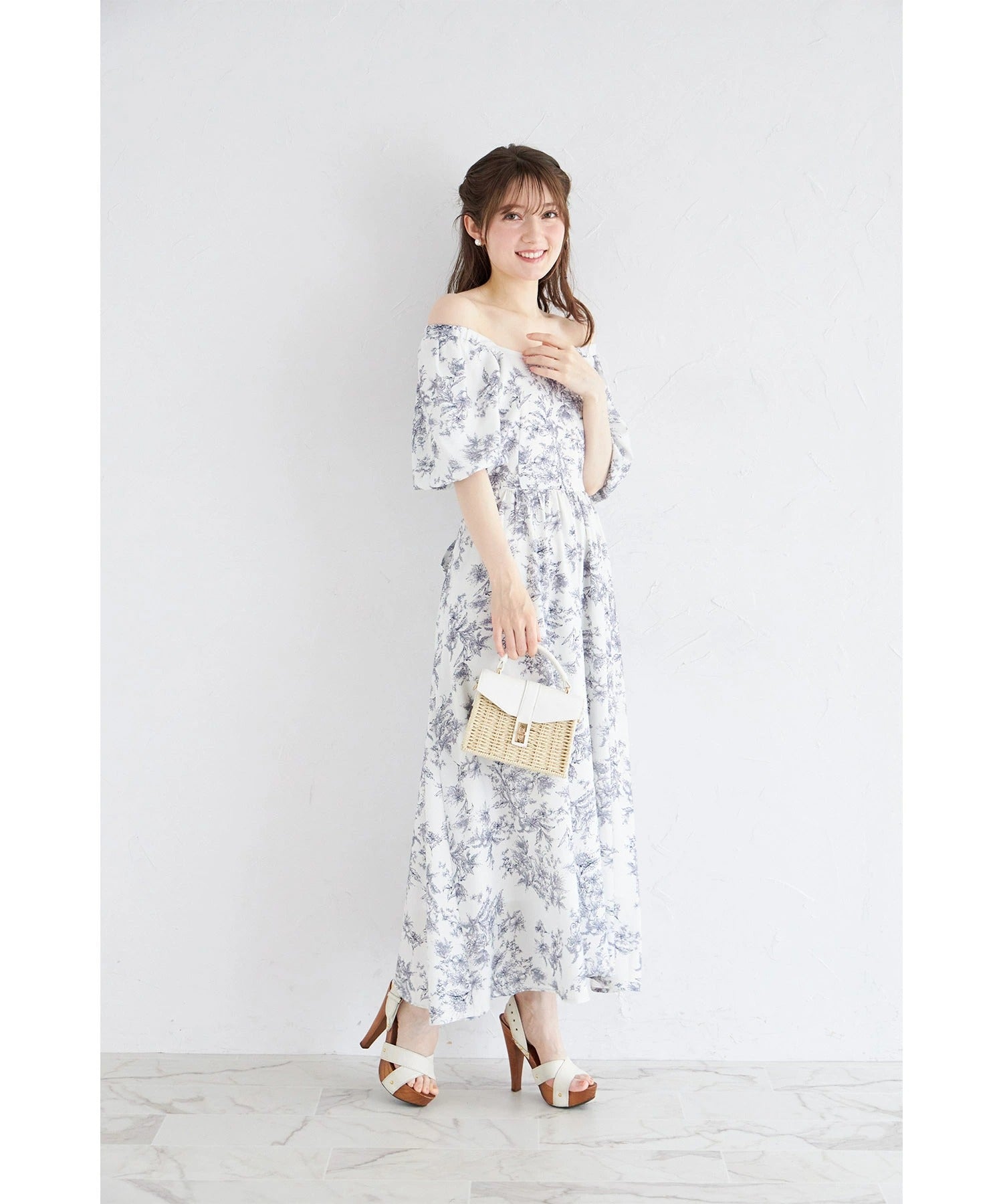 トッコクローゼット tocco closet 後ろビックリボン付きバルーンスリーブワンピース ブルー