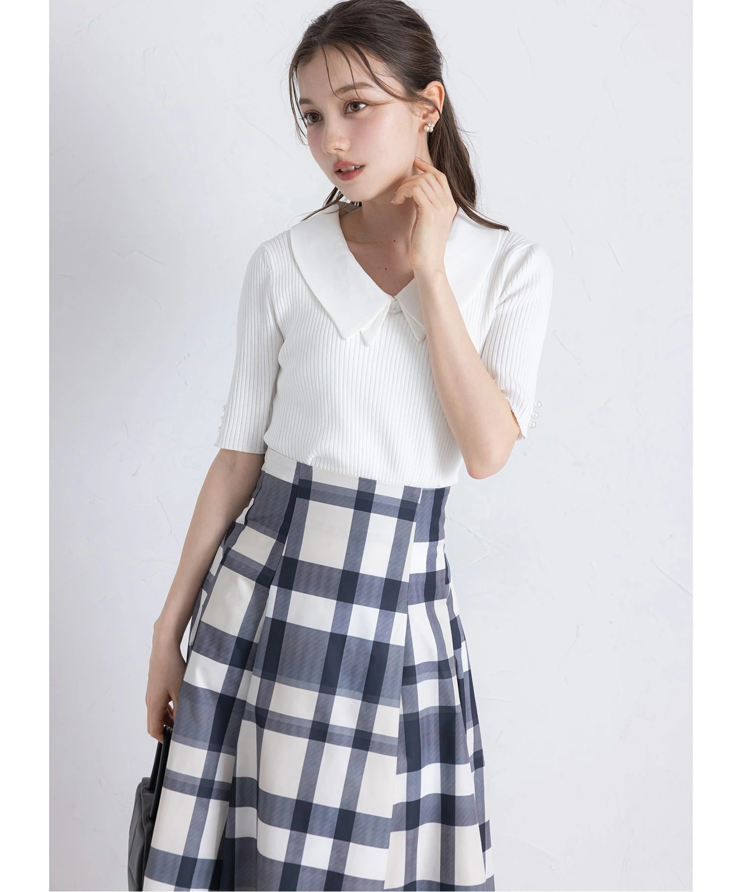 トッコクローゼット tocco closet ウエストダーツチェック柄フレアスカート ブラック