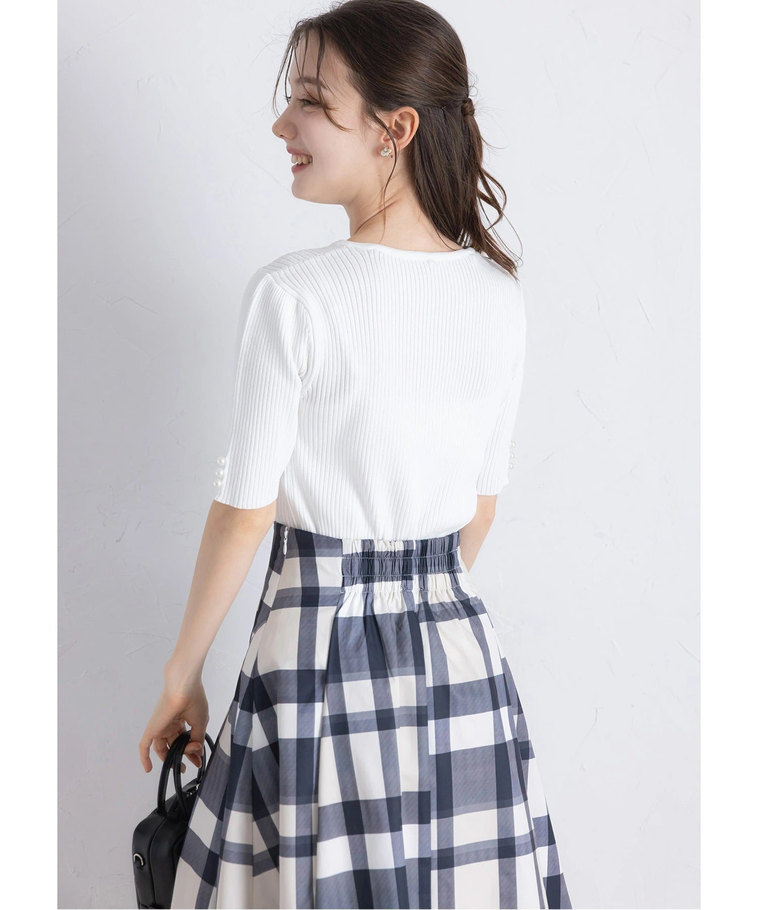 トッコクローゼット tocco closet ウエストダーツチェック柄フレアスカート ブラック