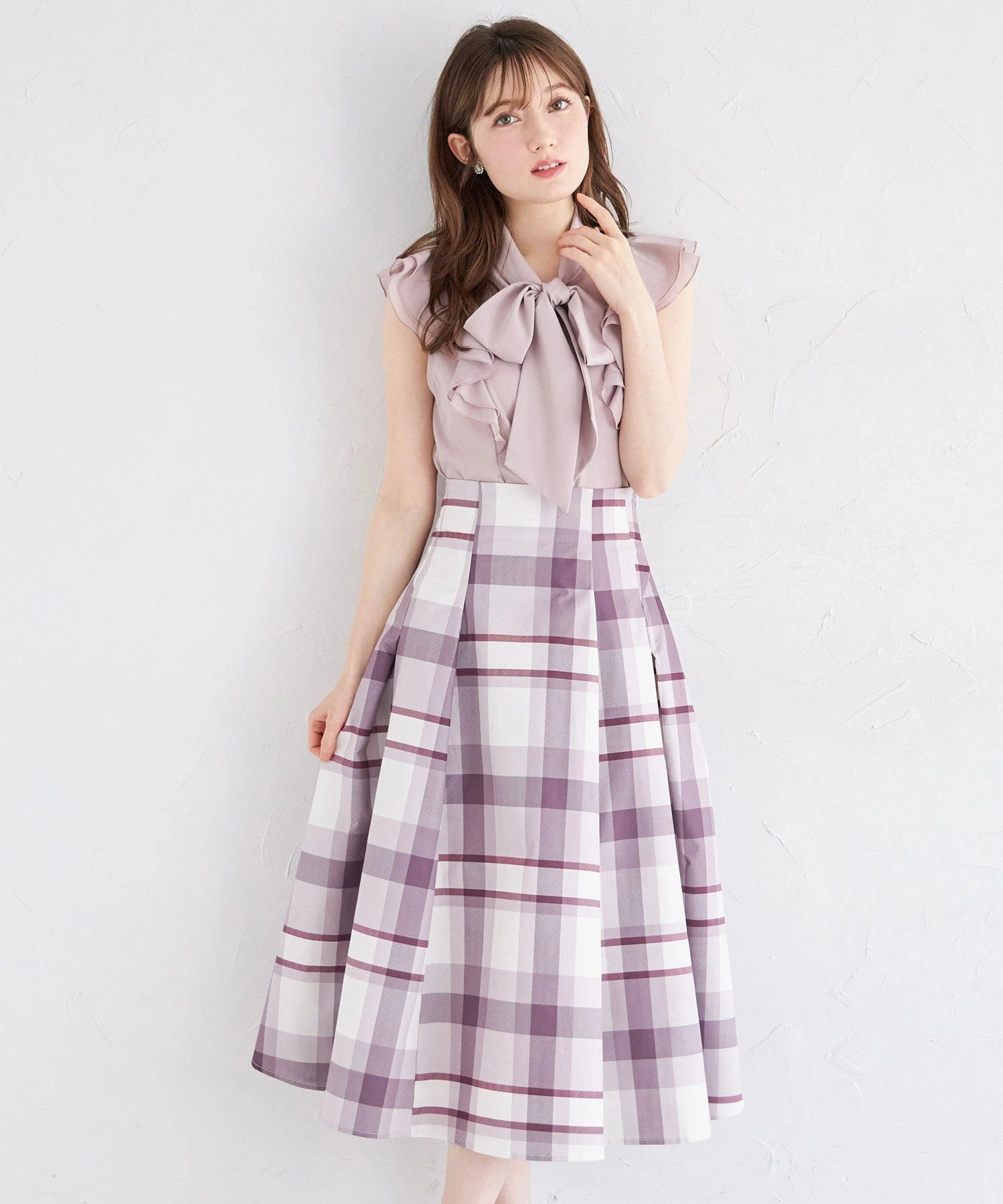 トッコクローゼット tocco closet ウエストダーツチェック柄フレアスカート ピンク
