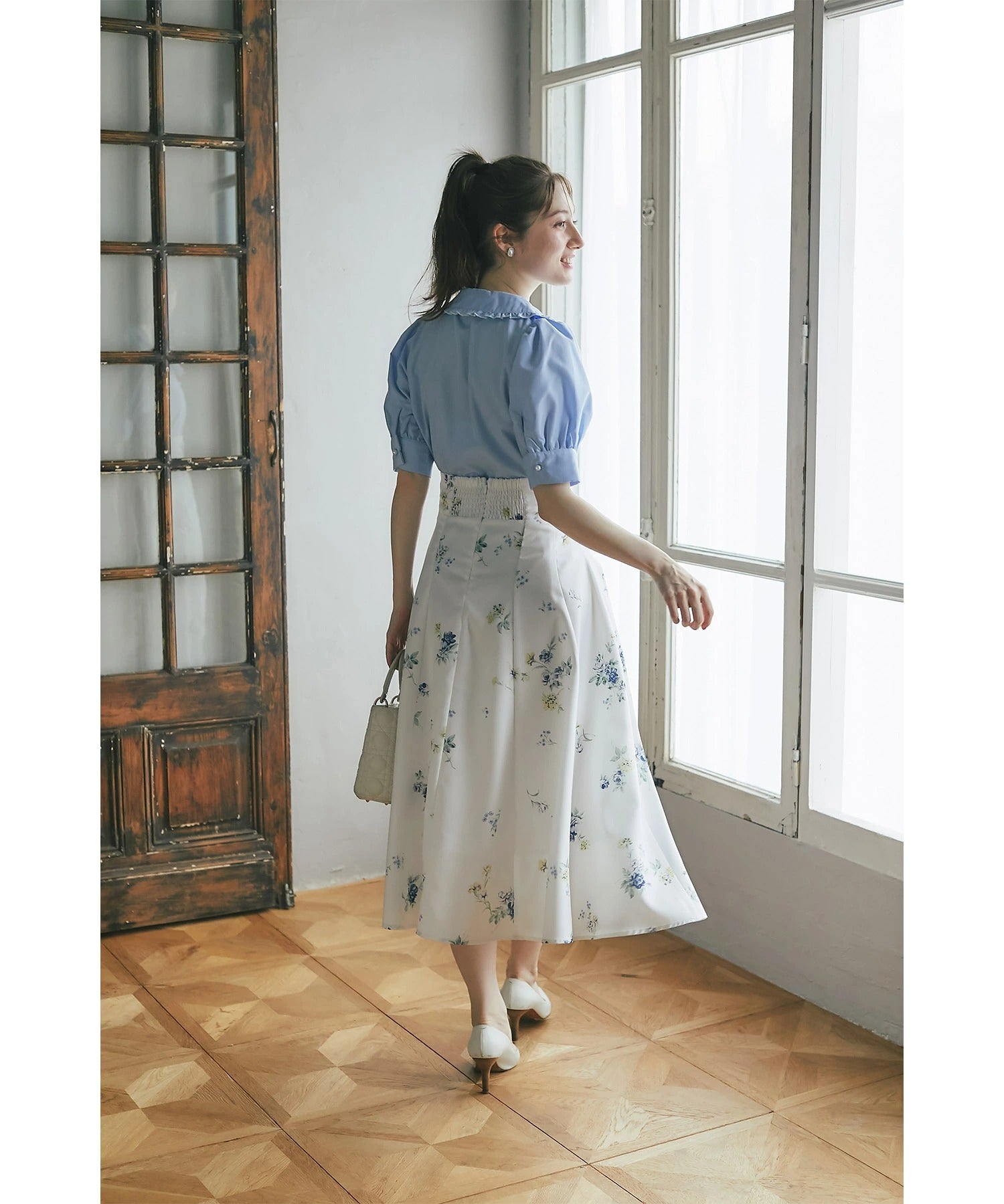 トッコクローゼット tocco closet 配色メロウフリルブラウス ブルー